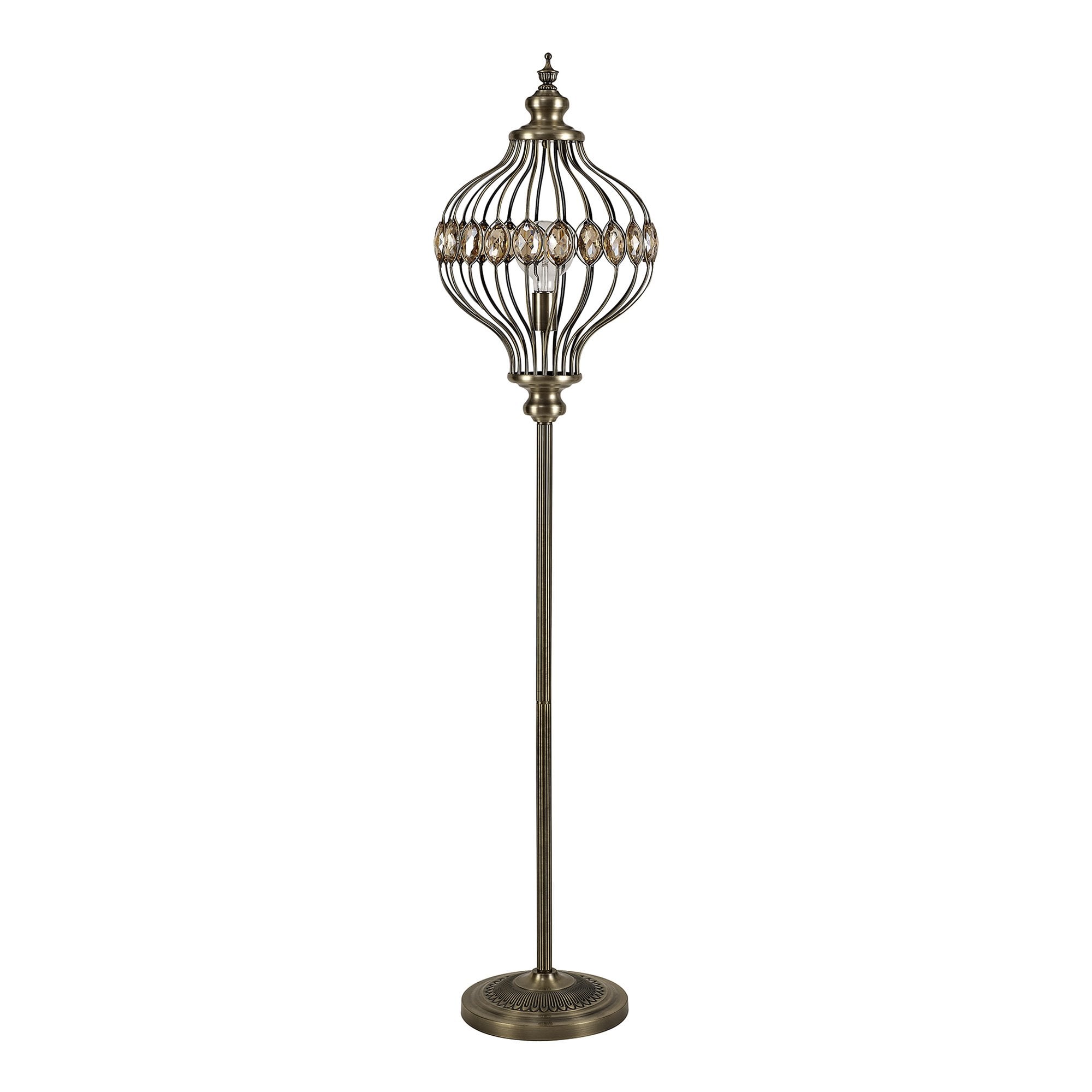 IL31575 Marisa Floor Lamp 1 Light E27 Antique Brass/Amber Crystal