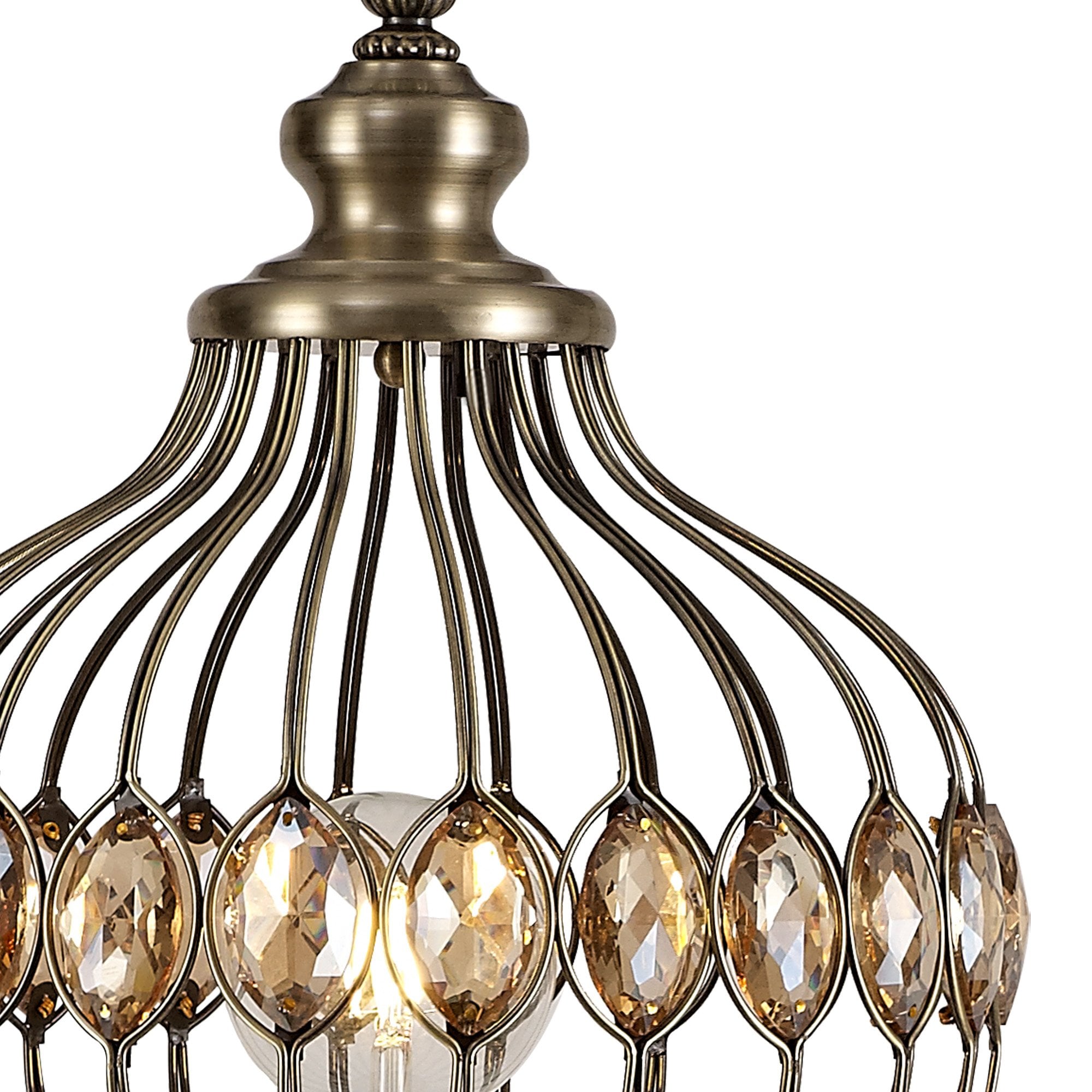 IL31575 Marisa Floor Lamp 1 Light E27 Antique Brass/Amber Crystal