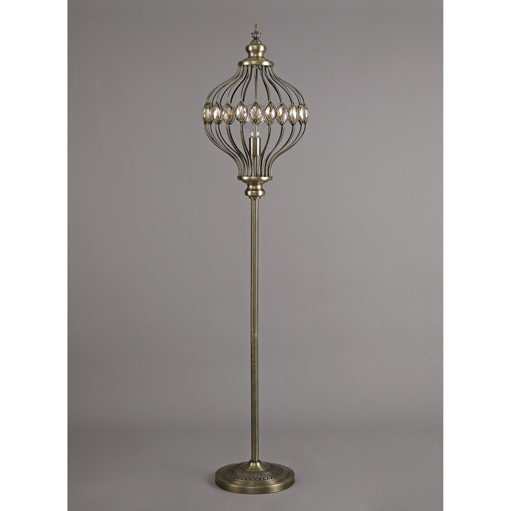 IL31575 Marisa Floor Lamp 1 Light E27 Antique Brass/Amber Crystal