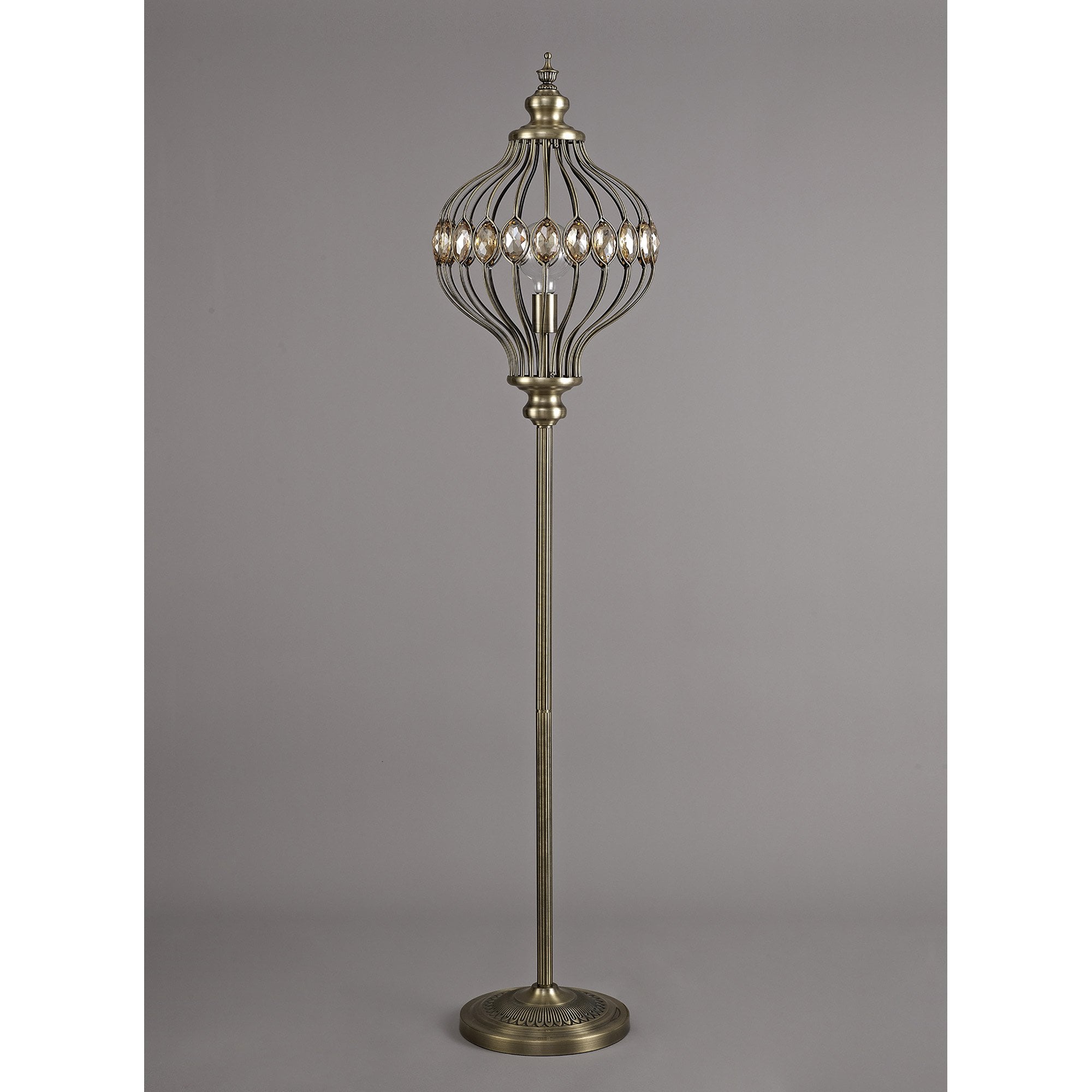 IL31575 Marisa Floor Lamp 1 Light E27 Antique Brass/Amber Crystal