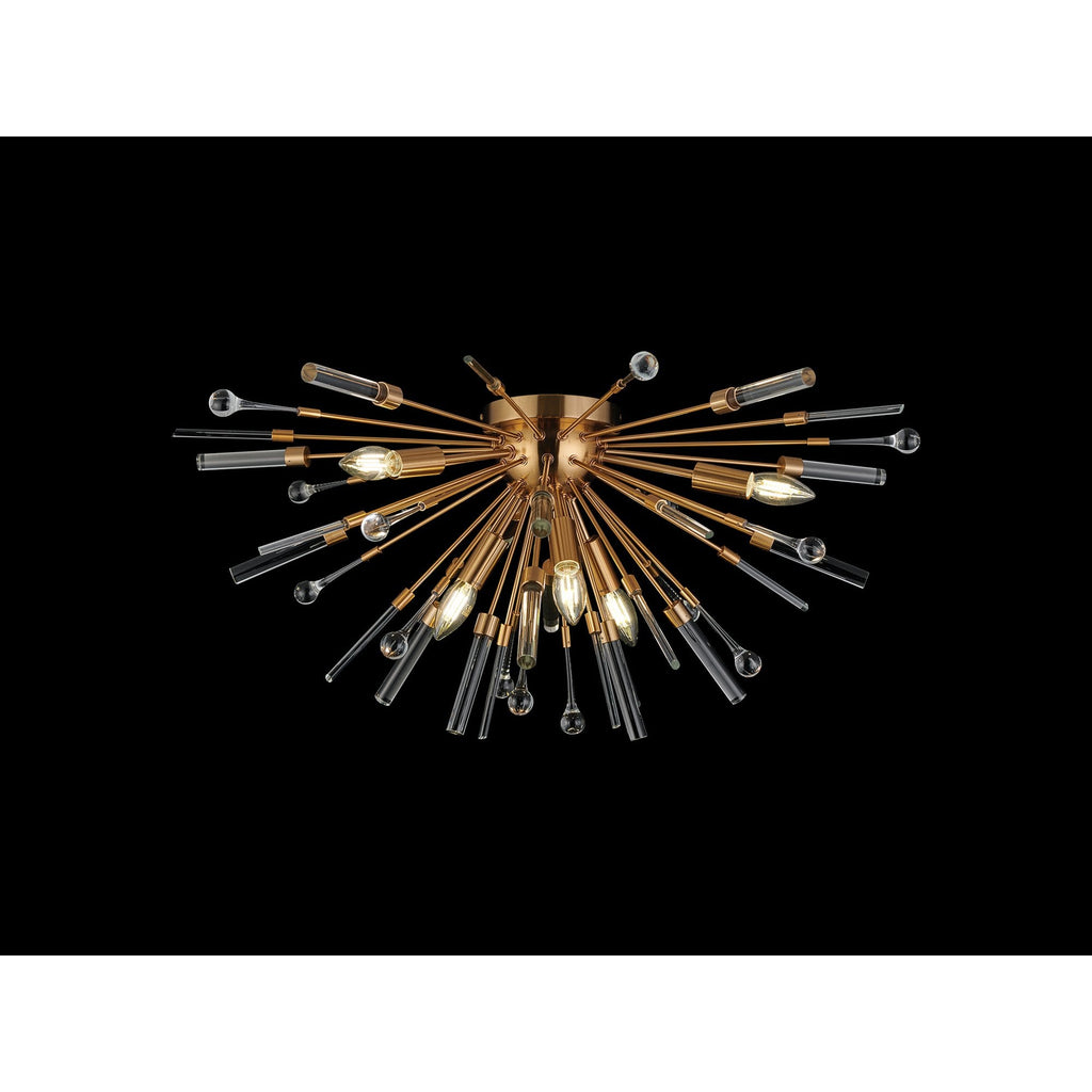 IL32909AG Noon Semi Flush 6 Light E14 Antique Gold/Clear Glass