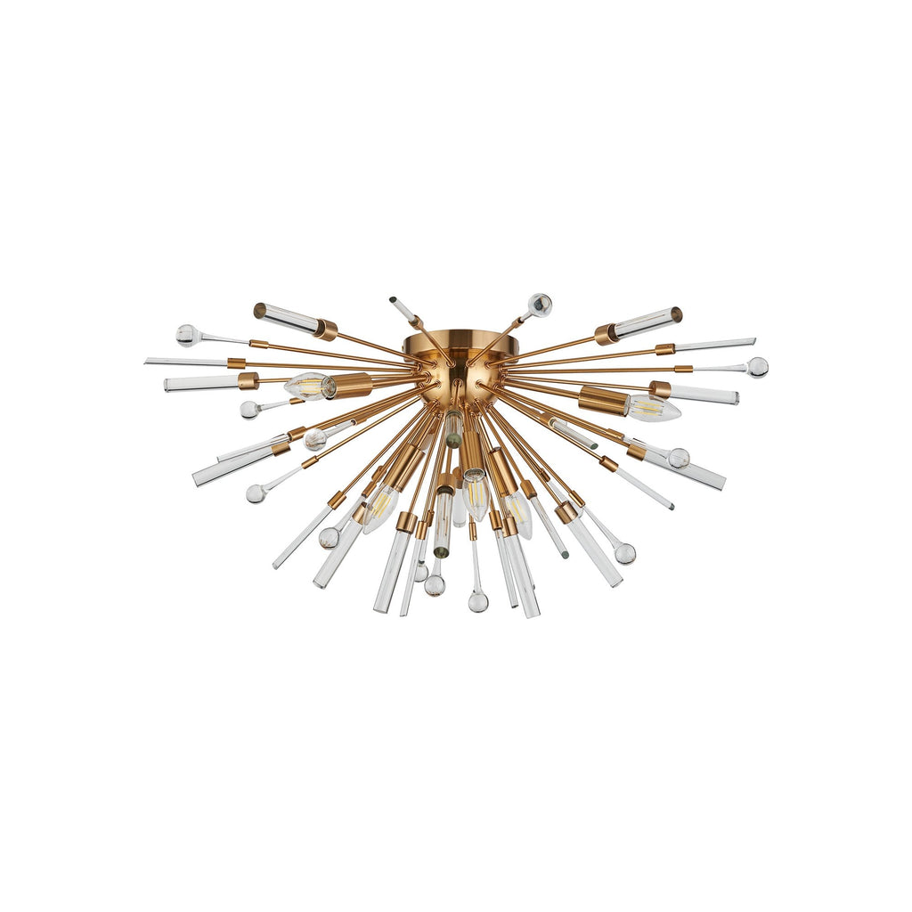 IL32909AG Noon Semi Flush 6 Light E14 Antique Gold/Clear Glass