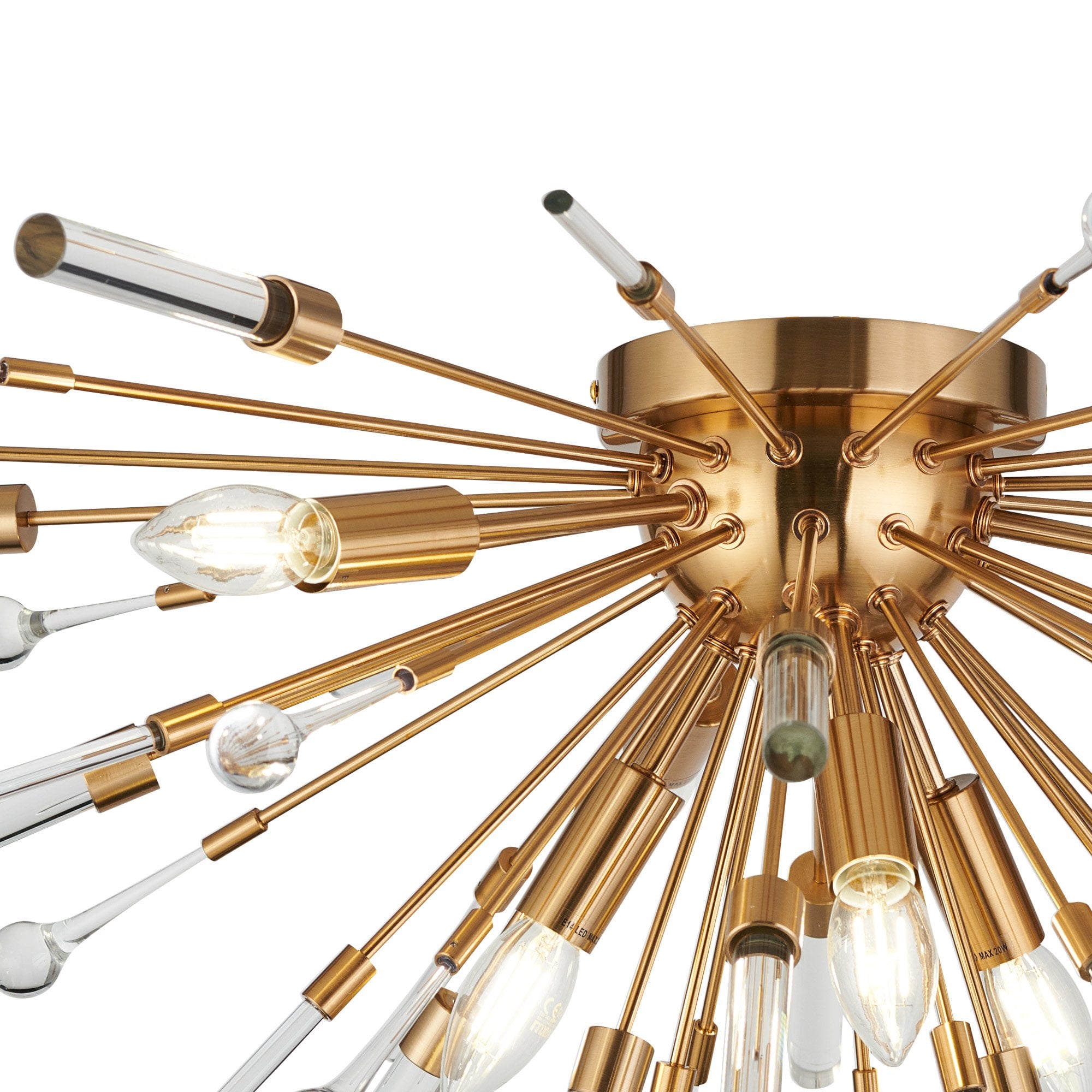 IL32909AG Noon Semi Flush 6 Light E14 Antique Gold/Clear Glass
