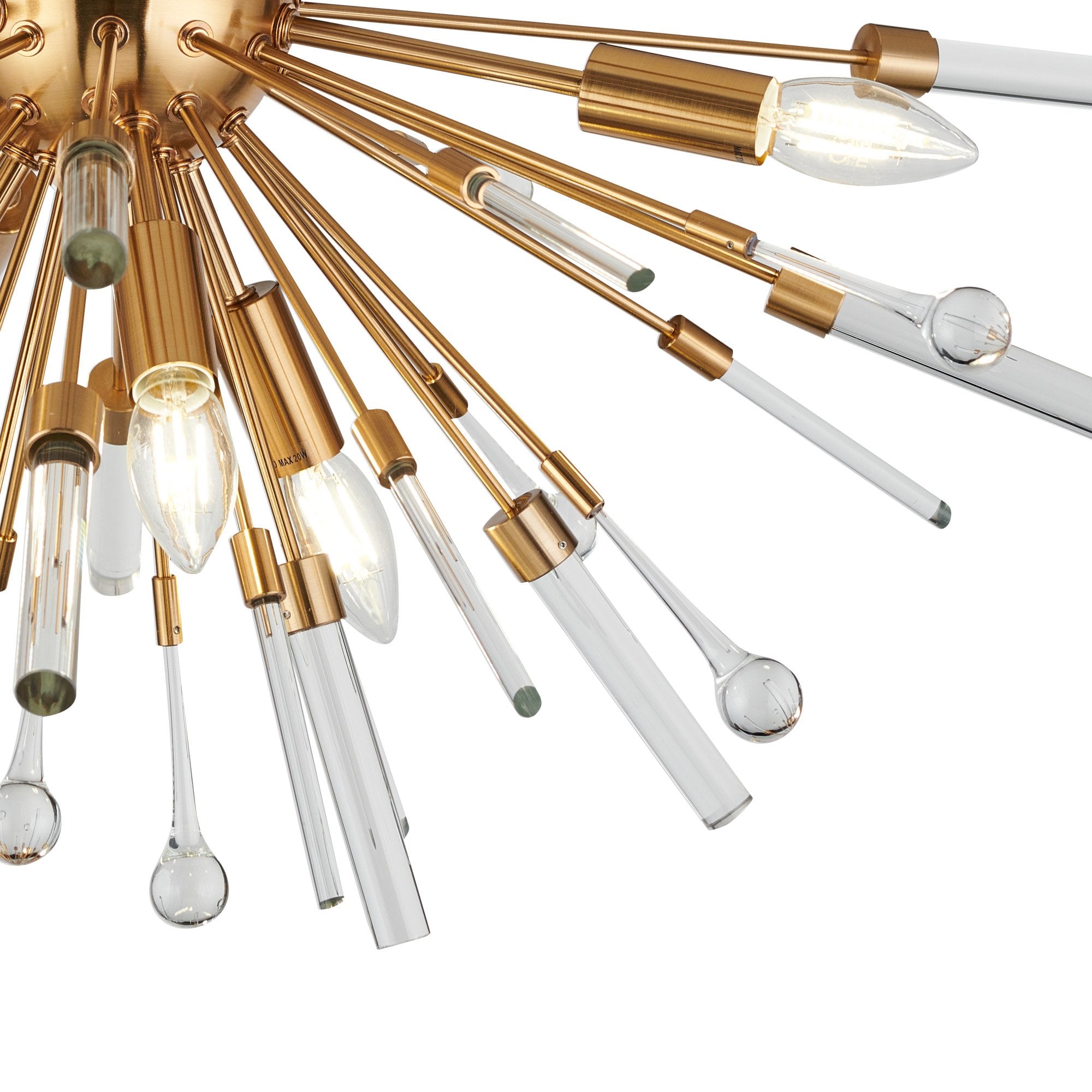 IL32909AG Noon Semi Flush 6 Light E14 Antique Gold/Clear Glass