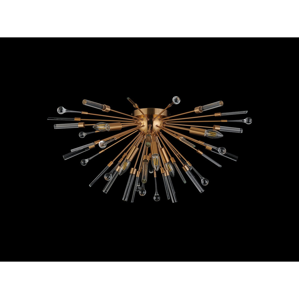 IL32909AG Noon Semi Flush 6 Light E14 Antique Gold/Clear Glass