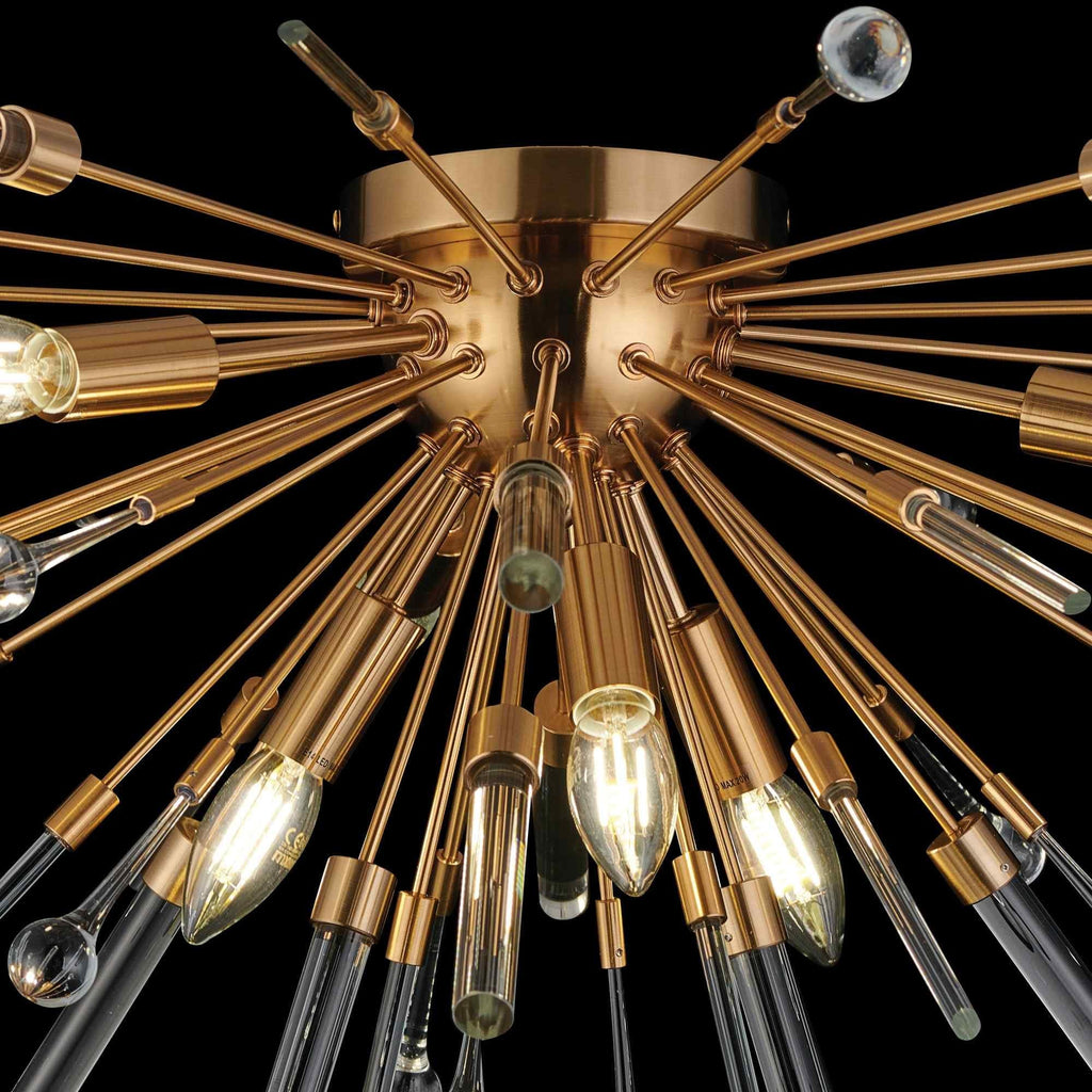 IL32909AG Noon Semi Flush 6 Light E14 Antique Gold/Clear Glass