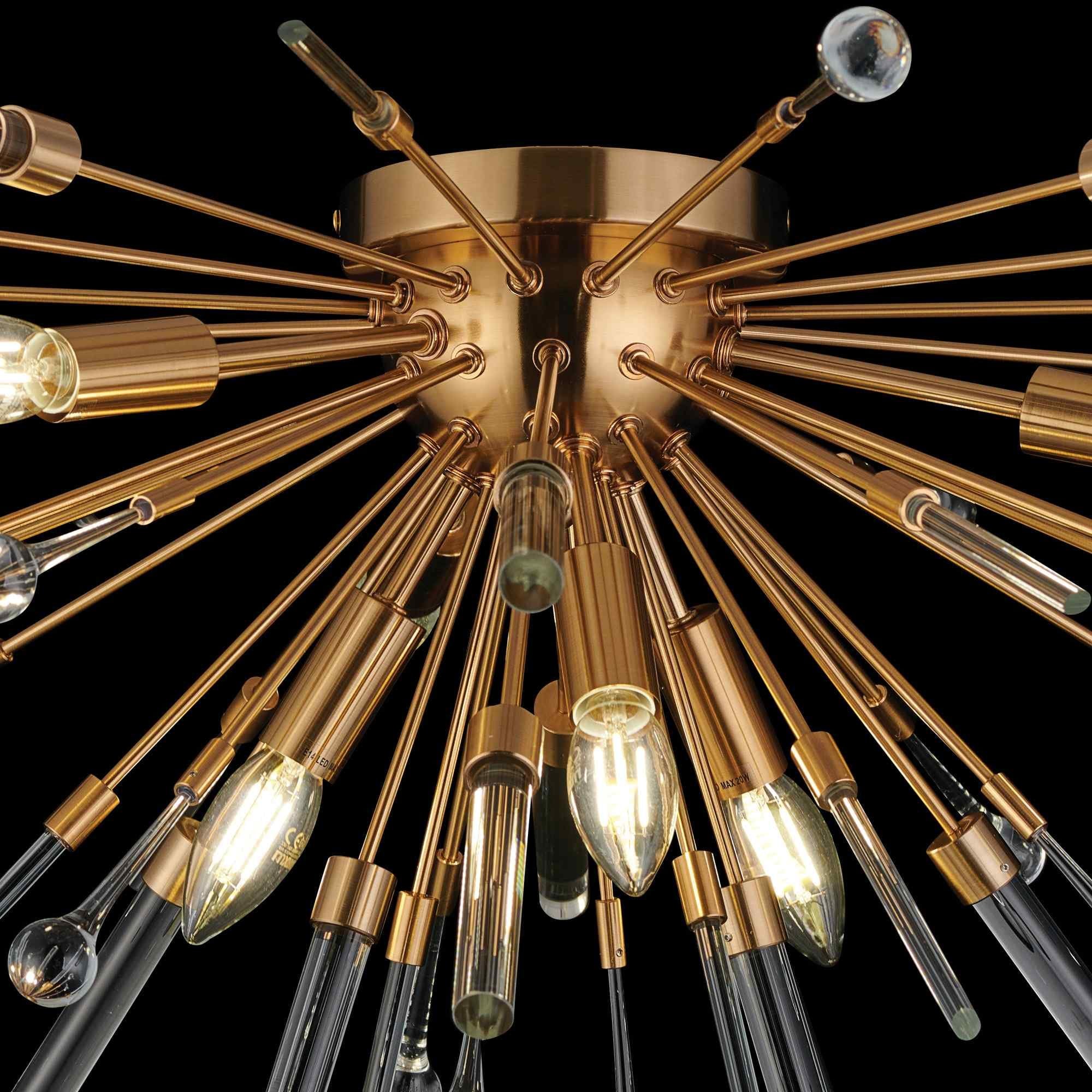 IL32909AG Noon Semi Flush 6 Light E14 Antique Gold/Clear Glass