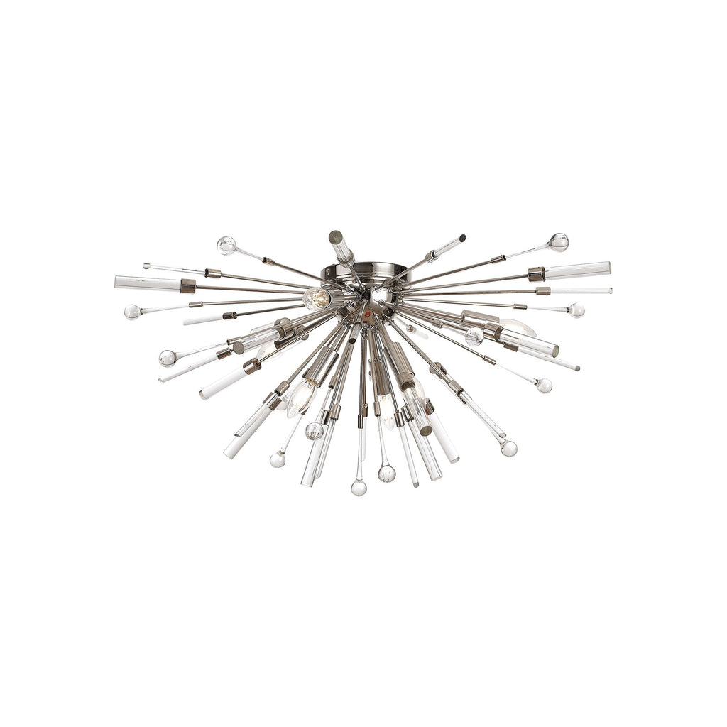 IL32909PN Noon Semi Flush 6 Light E14 Polished Nickel/Clear Glass