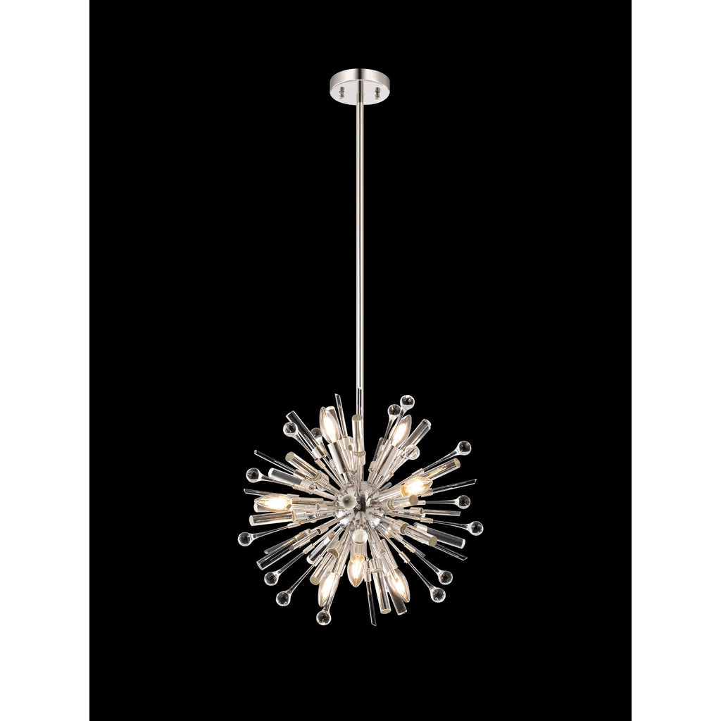 IL32830PN Noon Pendant 9 Light E14 Polished Nickel/Clear Glass