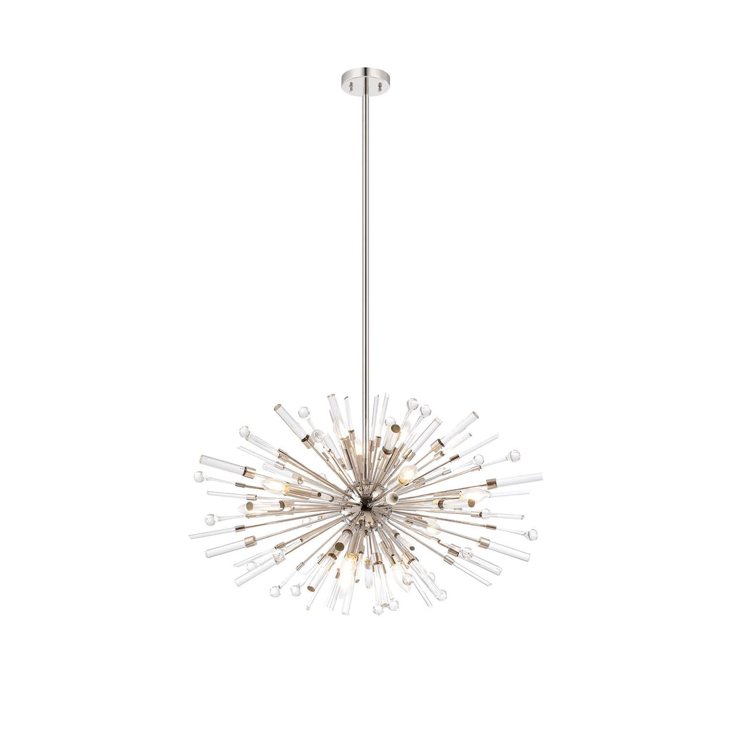 IL32908PN Noon Oval Pendant 12 Light E14 Polished Nickel/Clear Glass