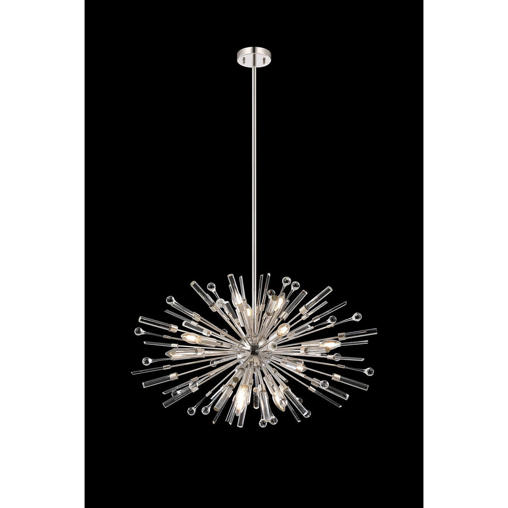 IL32908PN Noon Oval Pendant 12 Light E14 Polished Nickel/Clear Glass