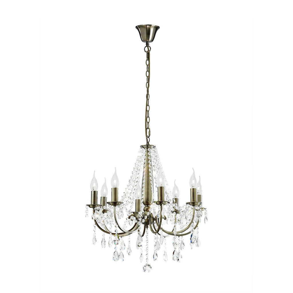 IL30057 Olivia Pendant out Shade 8 Light E14 Antique Brass/Crystal