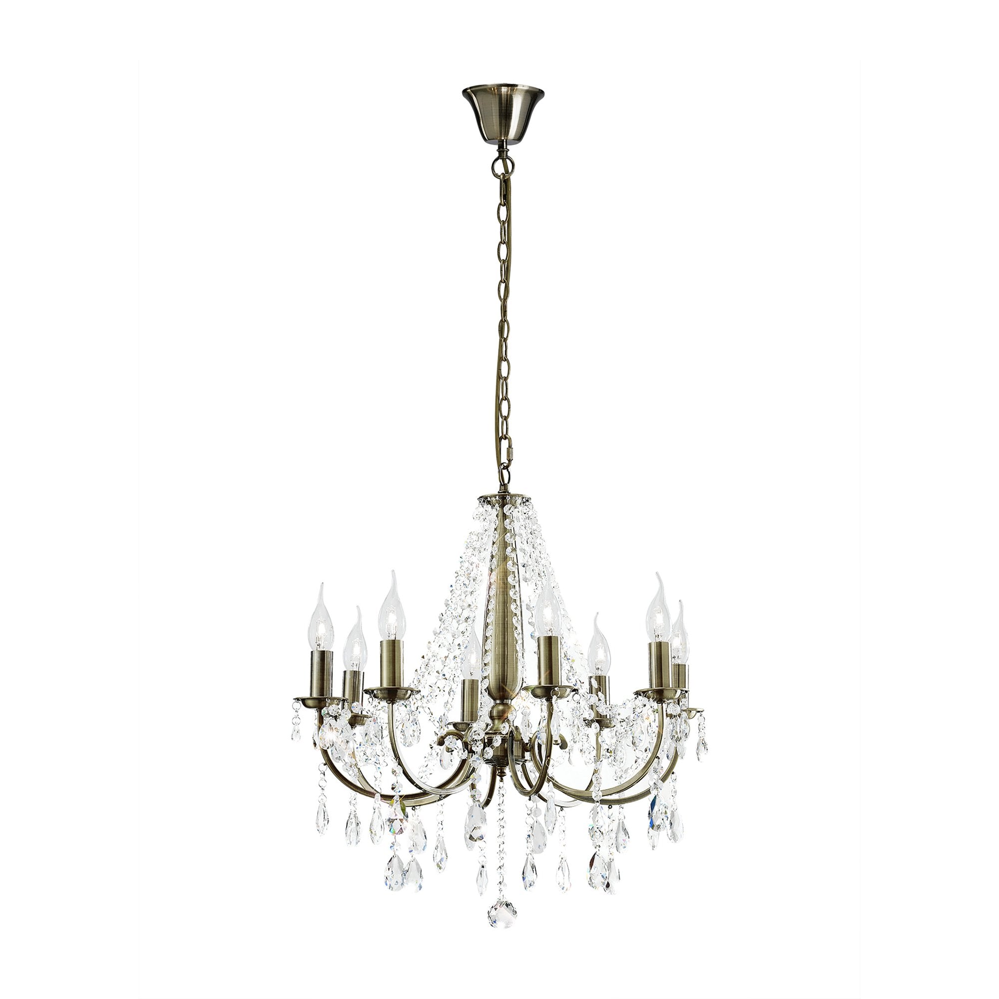 IL30057 Olivia Pendant out Shade 8 Light E14 Antique Brass/Crystal