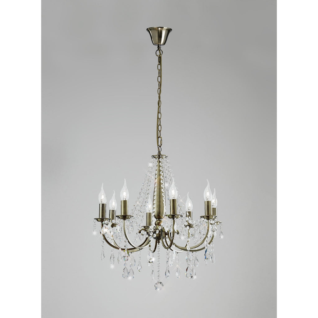IL30057 Olivia Pendant out Shade 8 Light E14 Antique Brass/Crystal