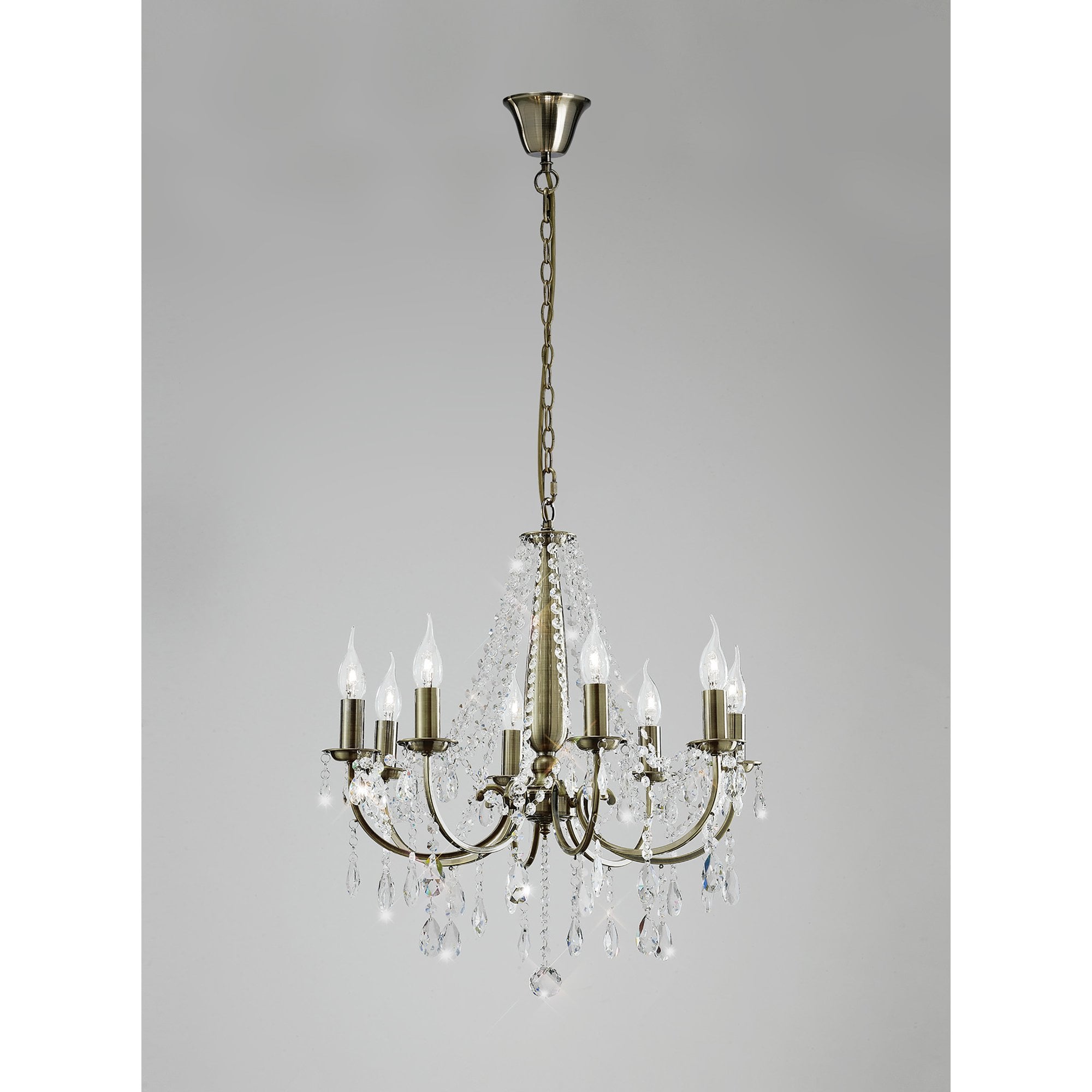 IL30057 Olivia Pendant out Shade 8 Light E14 Antique Brass/Crystal