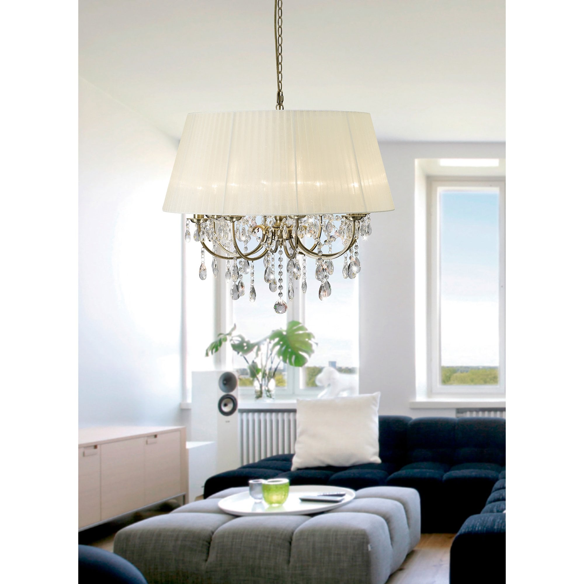 IL30057 Olivia Pendant out Shade 8 Light E14 Antique Brass/Crystal