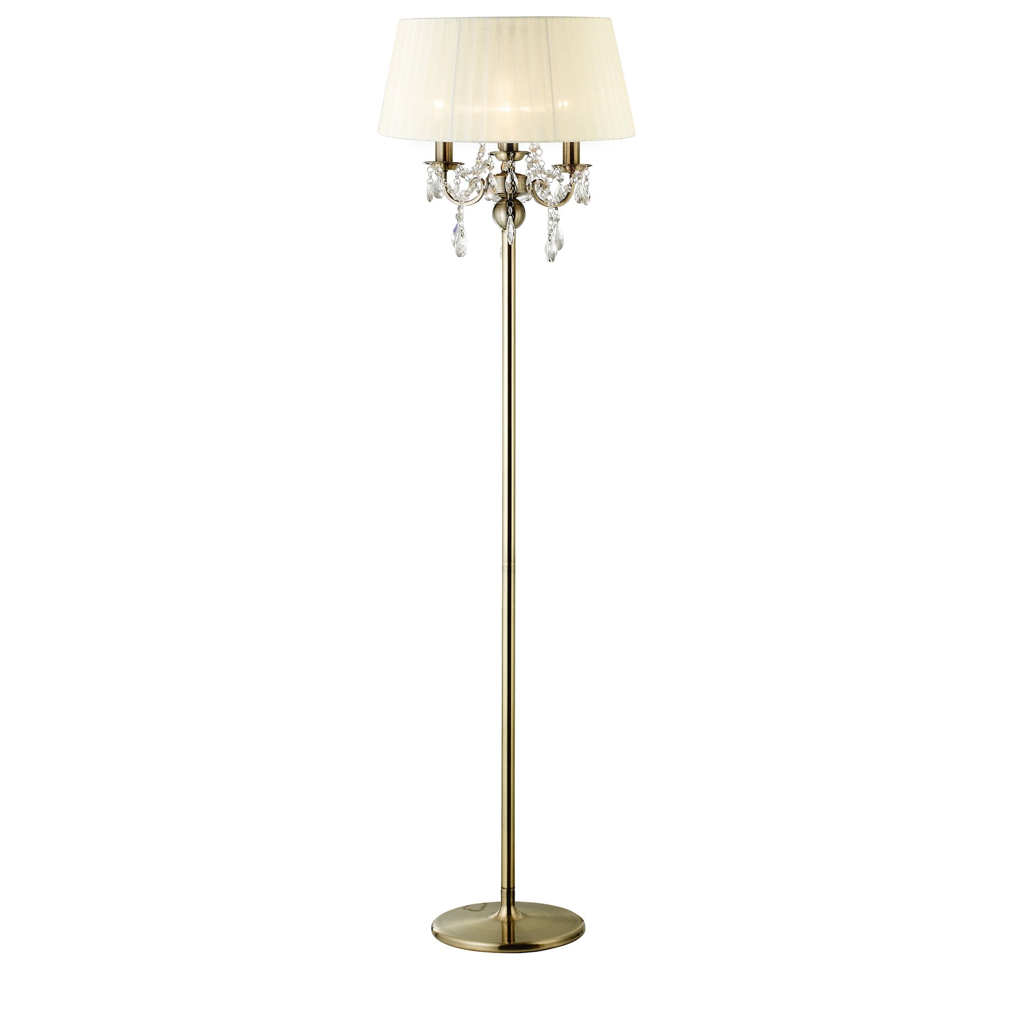 IL30066/CR Olivia Floor Lamp Cream Shade 3 Light E14 Antique Brass/Crystal