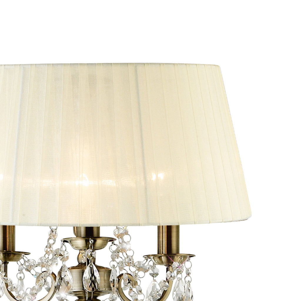 IL30066/CR Olivia Floor Lamp Cream Shade 3 Light E14 Antique Brass/Crystal