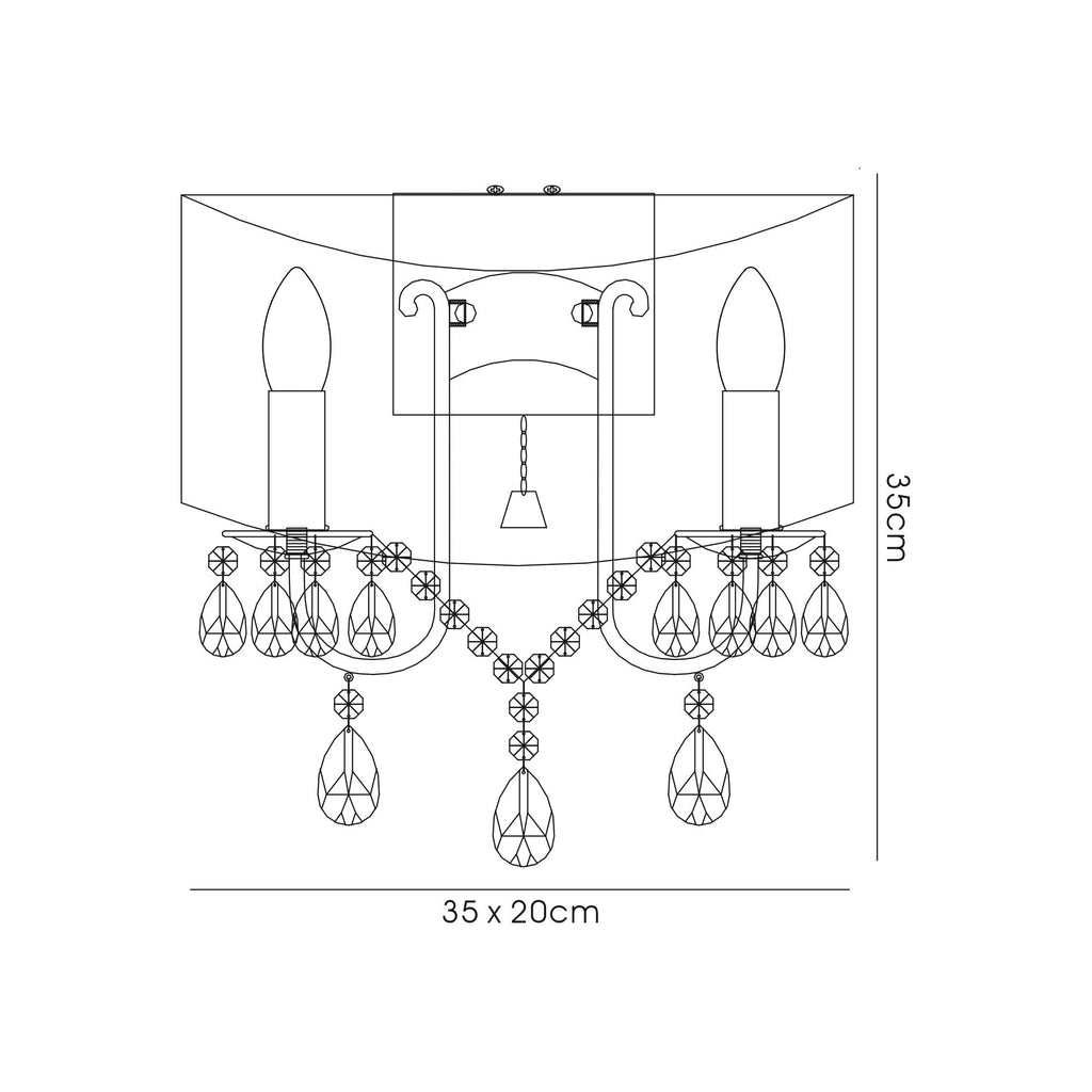 IL30061/GY Olivia Wall Lamp Switched Grey Shade 2 Light E14 Polished Chrome/Crystal