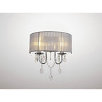 IL30061/GY Olivia Wall Lamp Switched Grey Shade 2 Light E14 Polished Chrome/Crystal