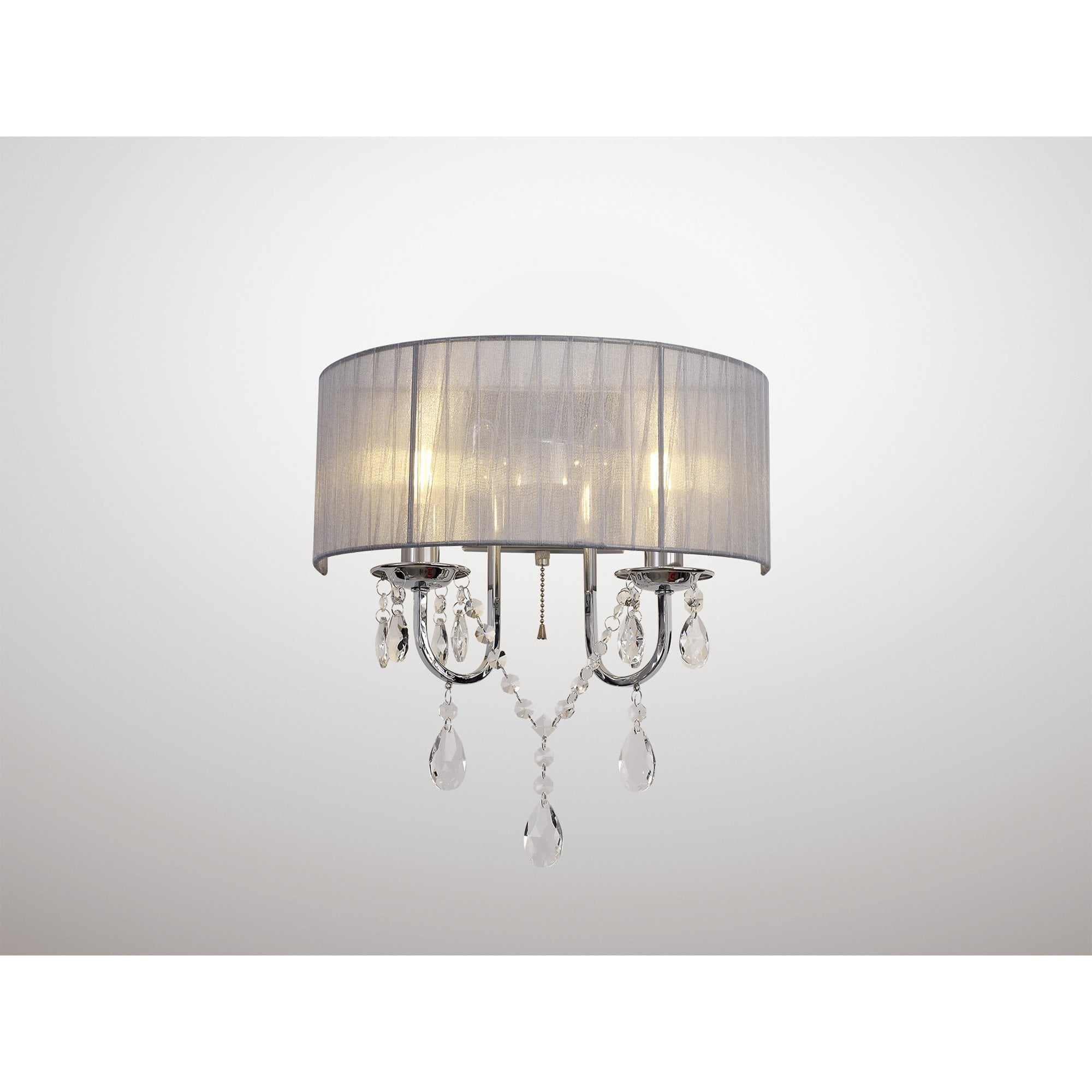IL30061/GY Olivia Wall Lamp Switched Grey Shade 2 Light E14 Polished Chrome/Crystal