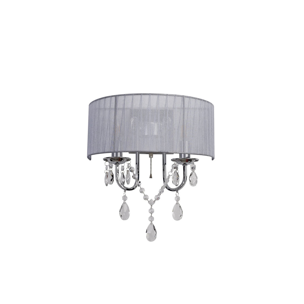 IL30061/GY Olivia Wall Lamp Switched Grey Shade 2 Light E14 Polished Chrome/Crystal