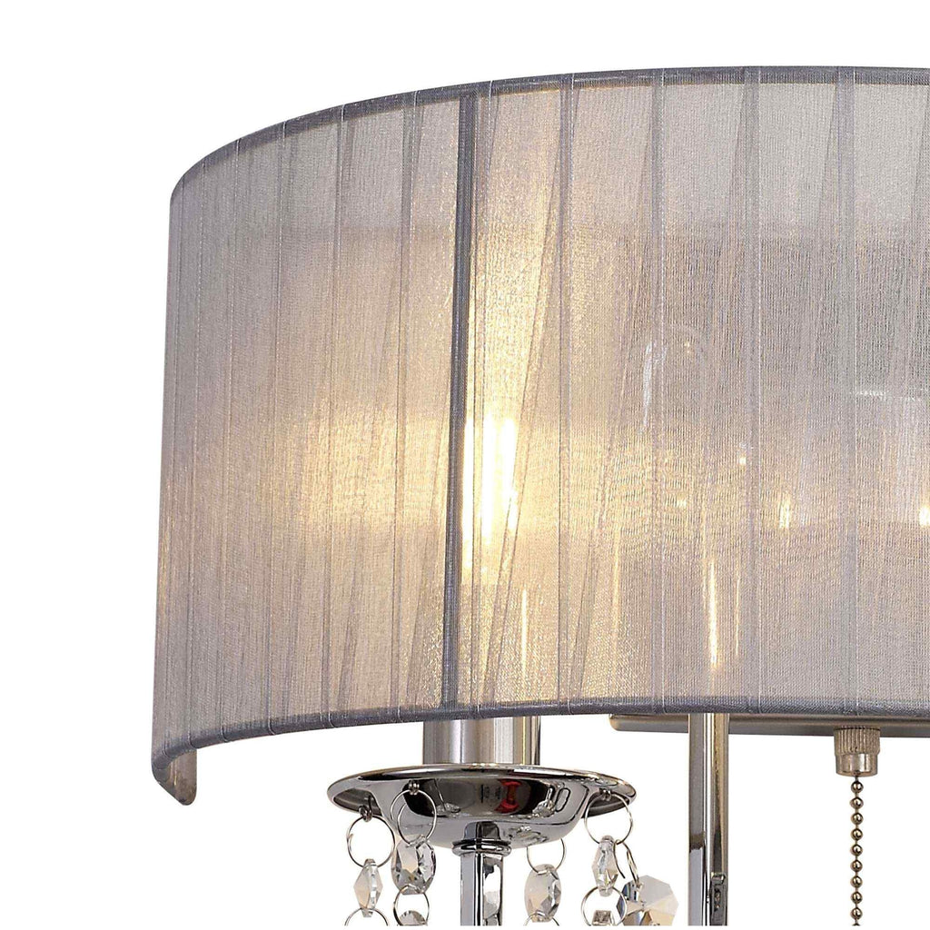IL30061/GY Olivia Wall Lamp Switched Grey Shade 2 Light E14 Polished Chrome/Crystal