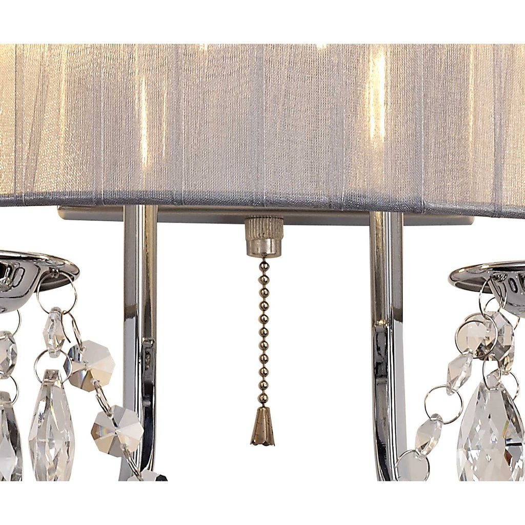 IL30061/GY Olivia Wall Lamp Switched Grey Shade 2 Light E14 Polished Chrome/Crystal