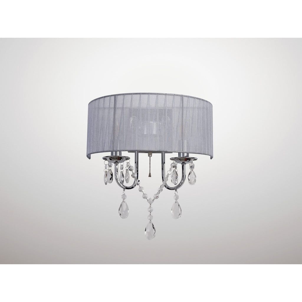 IL30061/GY Olivia Wall Lamp Switched Grey Shade 2 Light E14 Polished Chrome/Crystal