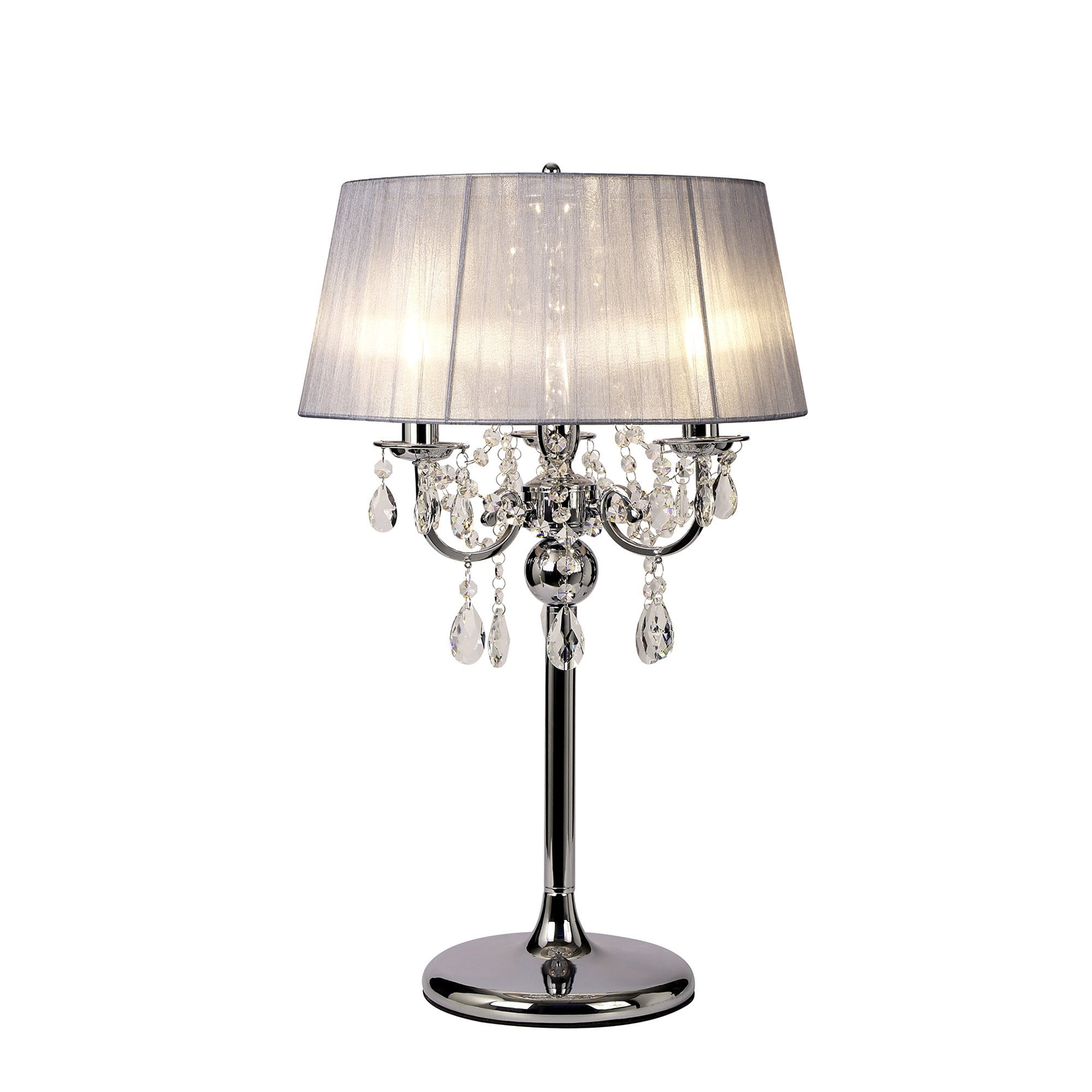 IL30062/GY Olivia Table Lamp Grey Shade 3 Light E14 Polished Chrome/Crystal