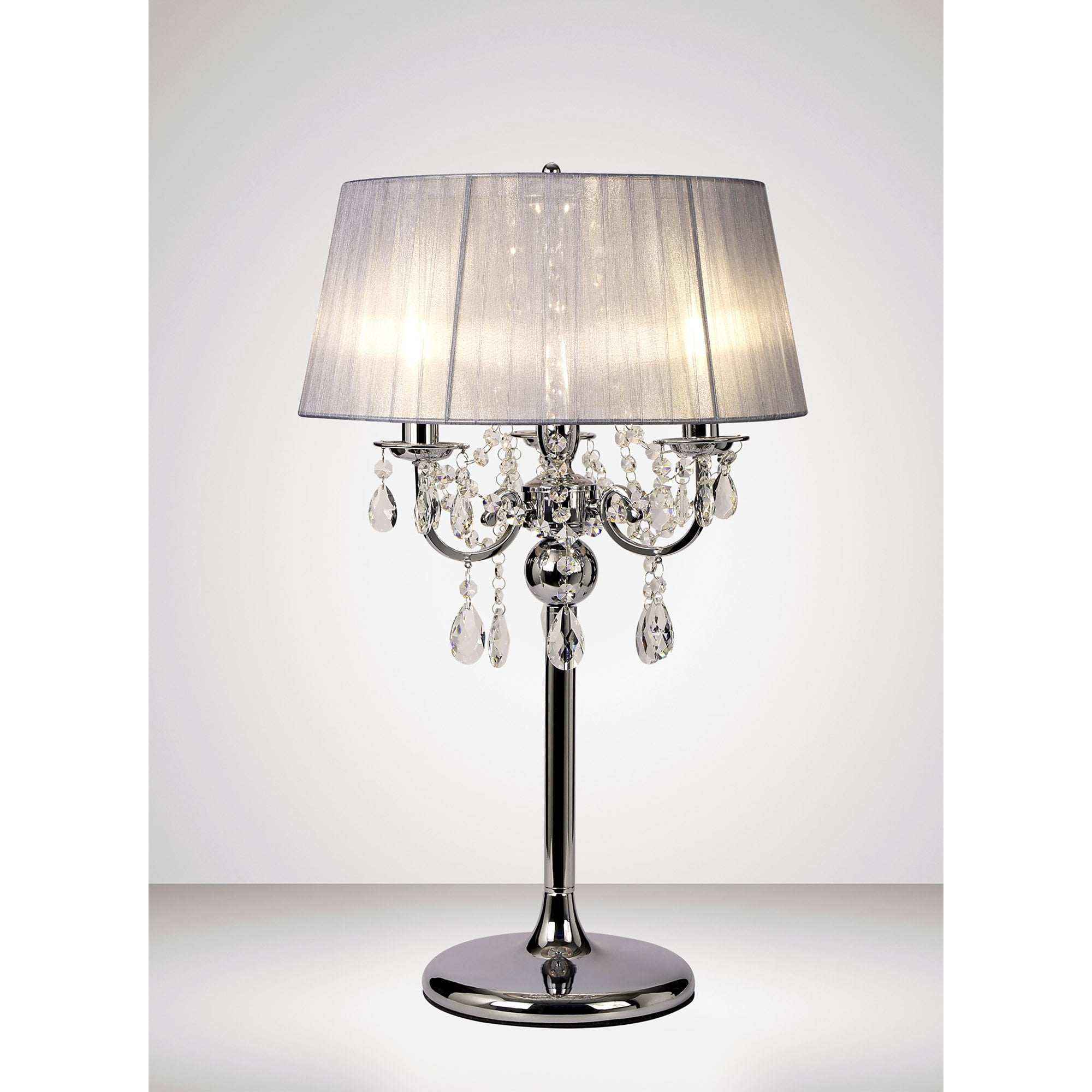 IL30062/GY Olivia Table Lamp Grey Shade 3 Light E14 Polished Chrome/Crystal