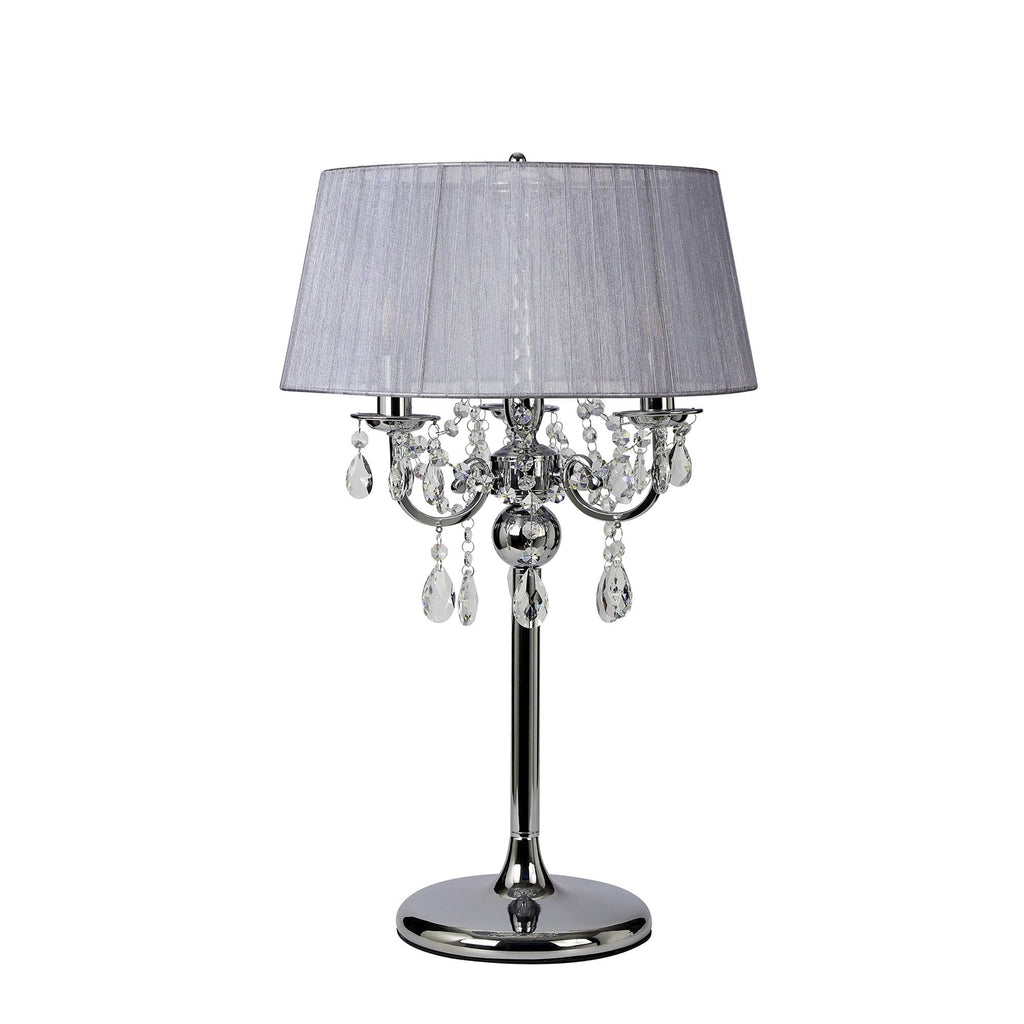 IL30062/GY Olivia Table Lamp Grey Shade 3 Light E14 Polished Chrome/Crystal
