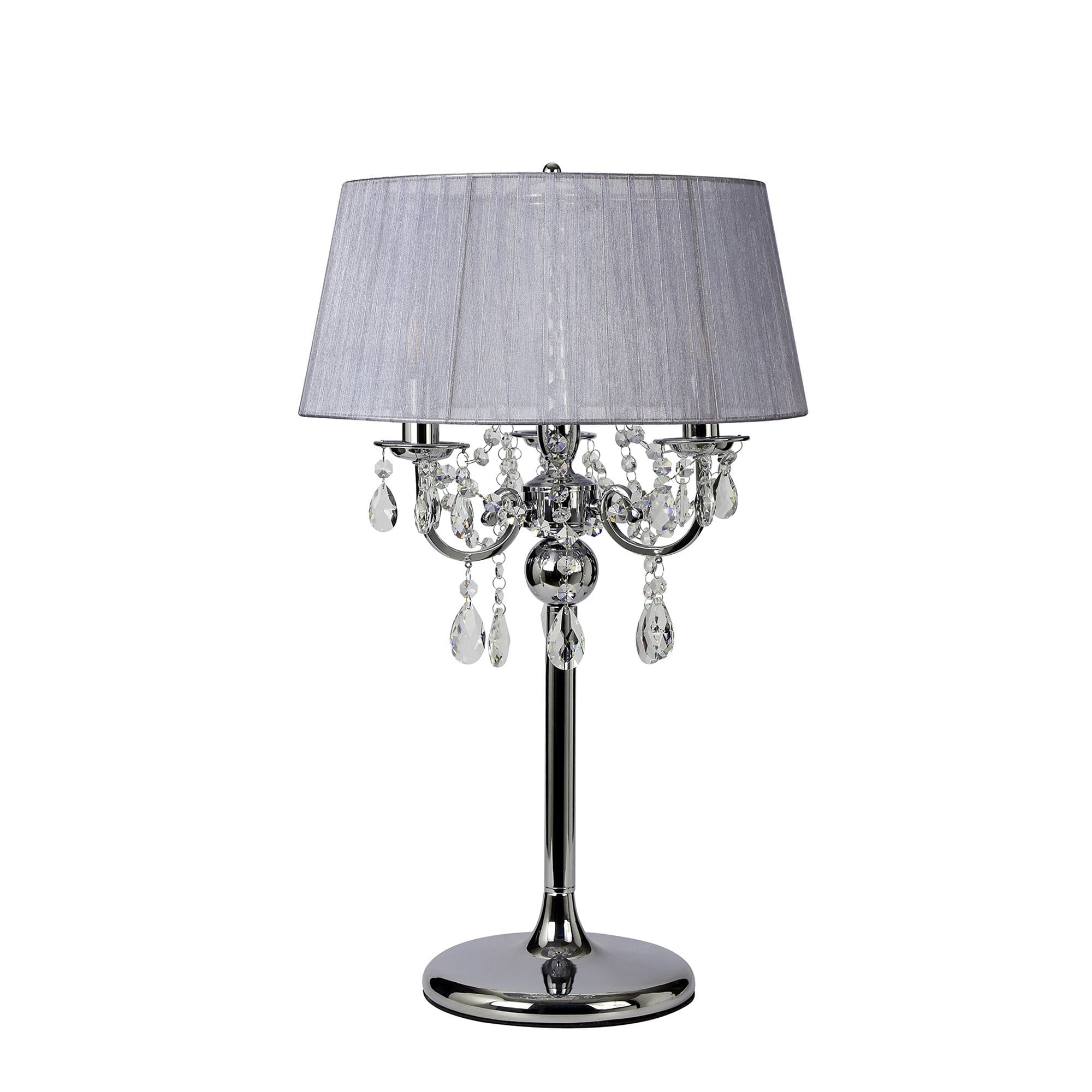 IL30062/GY Olivia Table Lamp Grey Shade 3 Light E14 Polished Chrome/Crystal