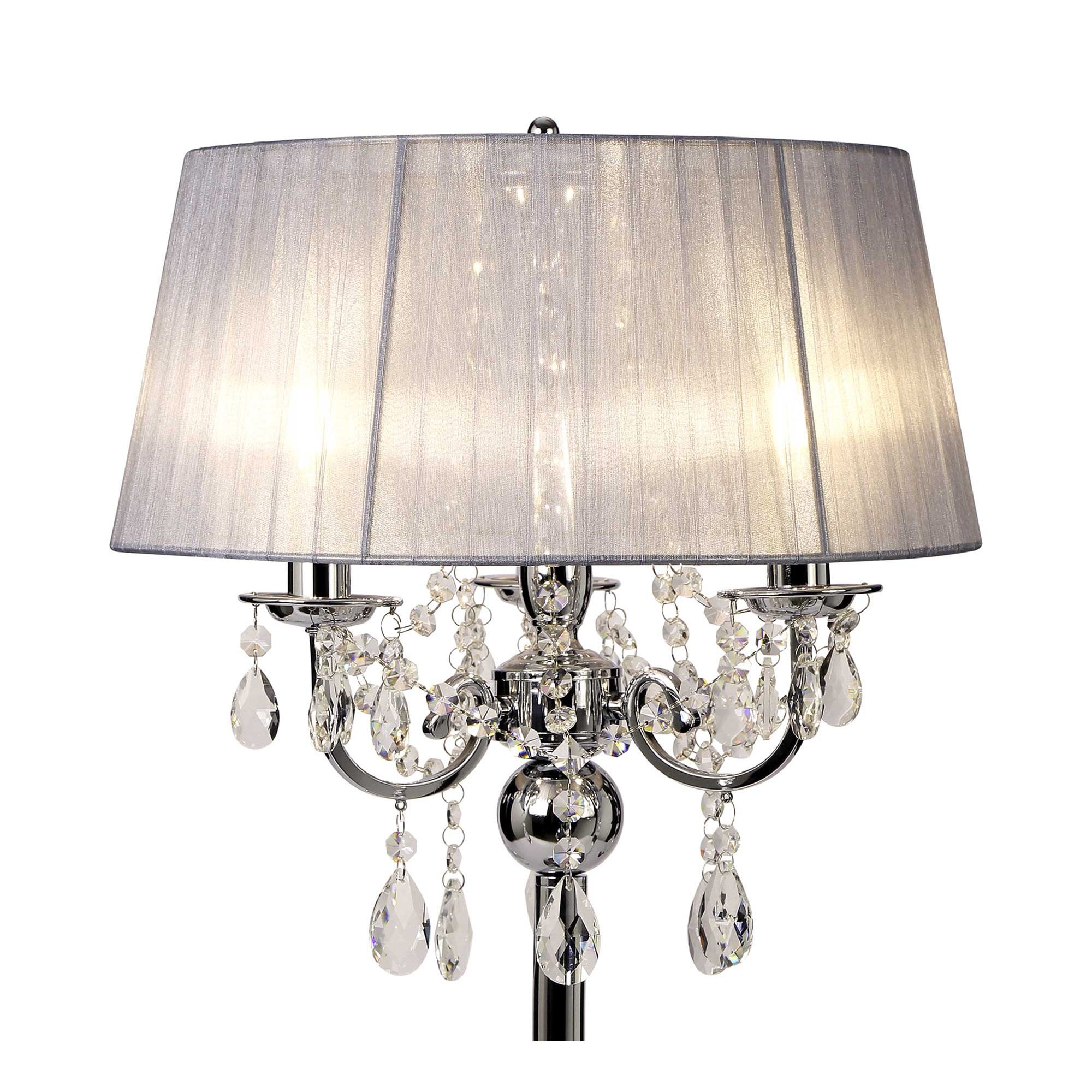 IL30062/GY Olivia Table Lamp Grey Shade 3 Light E14 Polished Chrome/Crystal