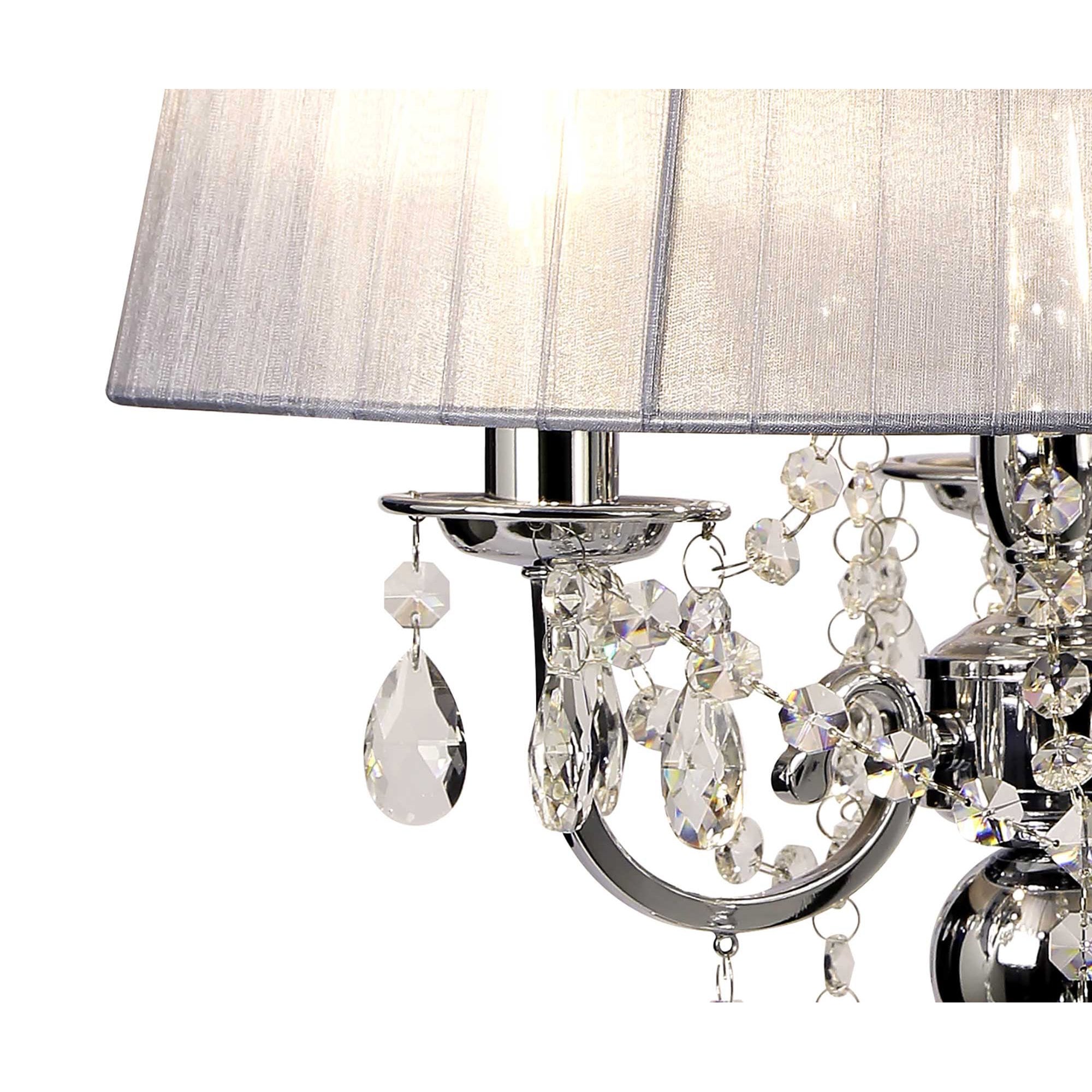 IL30062/GY Olivia Table Lamp Grey Shade 3 Light E14 Polished Chrome/Crystal