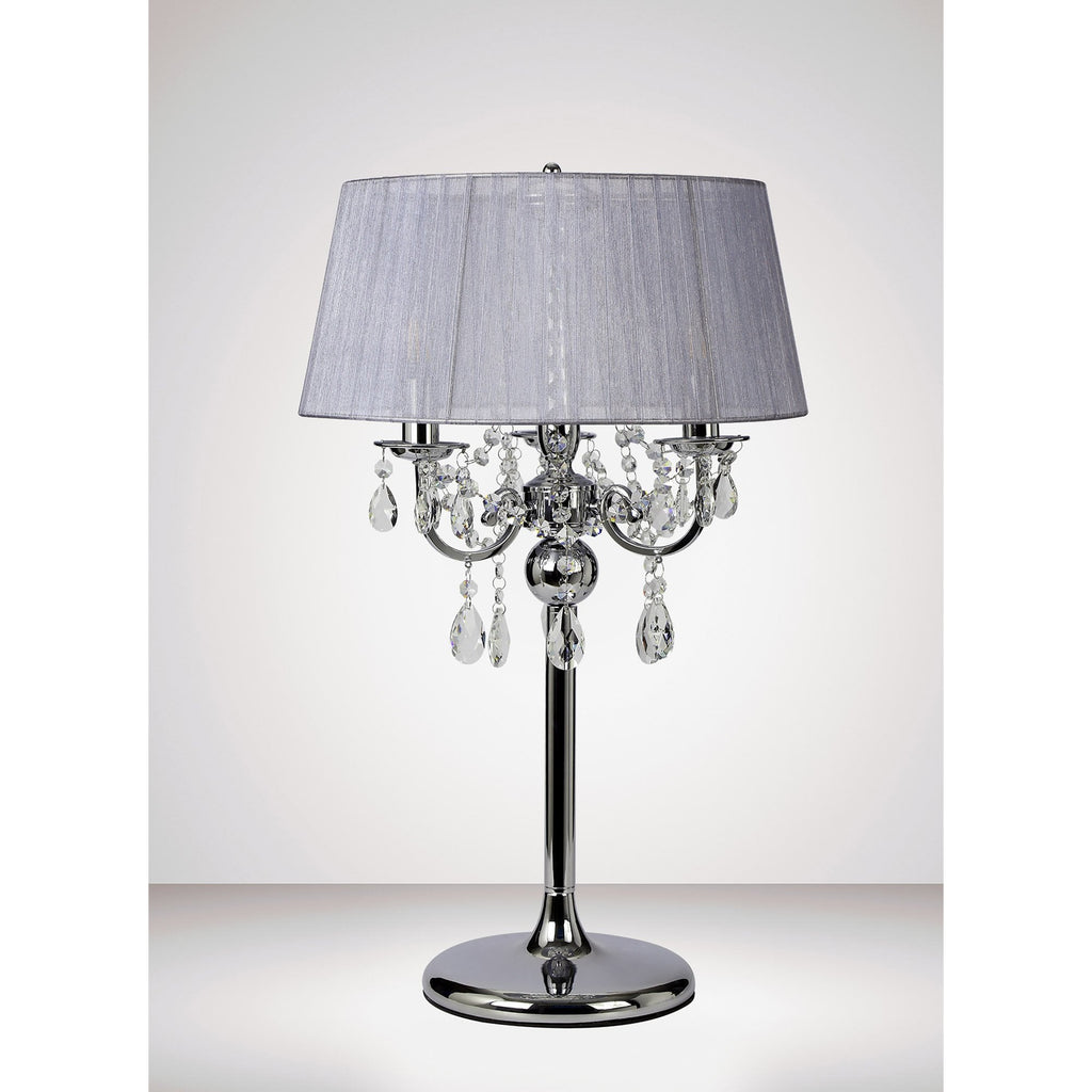 IL30062/GY Olivia Table Lamp Grey Shade 3 Light E14 Polished Chrome/Crystal