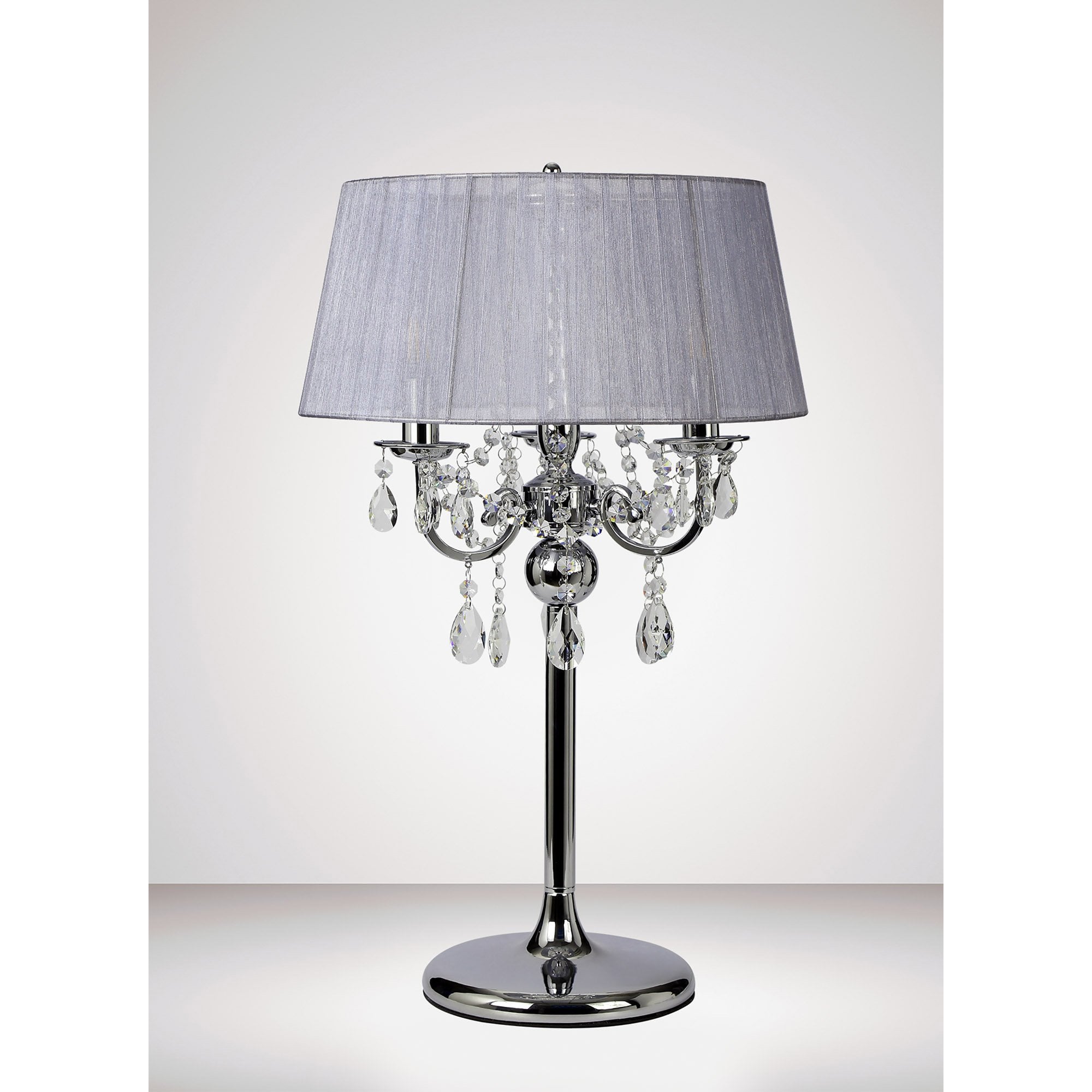 IL30062/GY Olivia Table Lamp Grey Shade 3 Light E14 Polished Chrome/Crystal