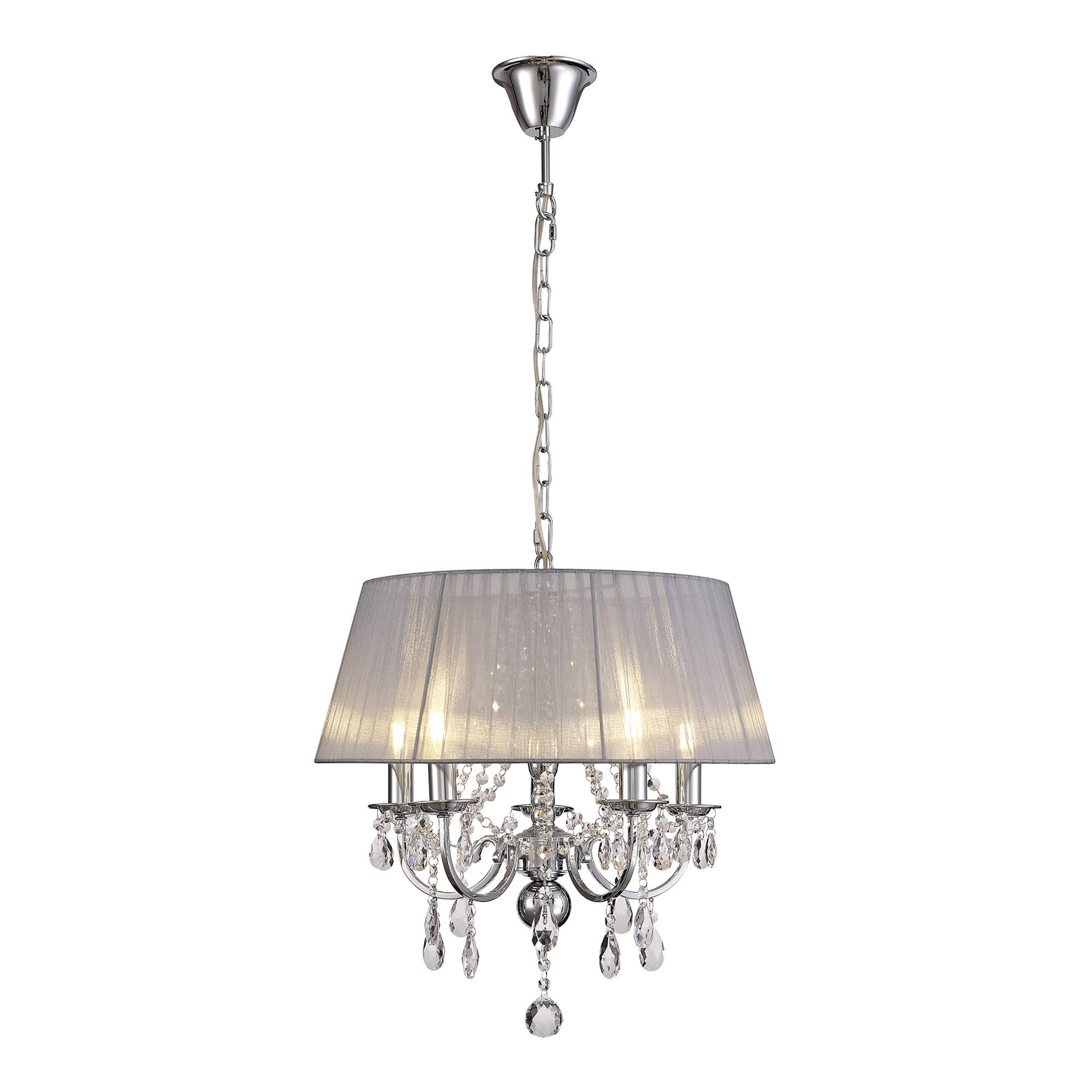 IL30045/GY Olivia Pendant Grey Shade 5 Light E14 Polished Chrome/Crystal