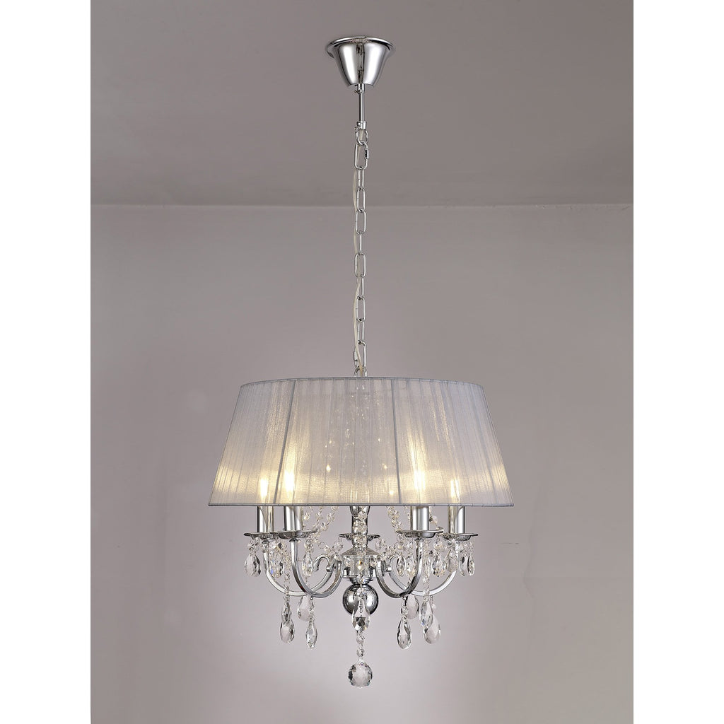 IL30045/GY Olivia Pendant Grey Shade 5 Light E14 Polished Chrome/Crystal