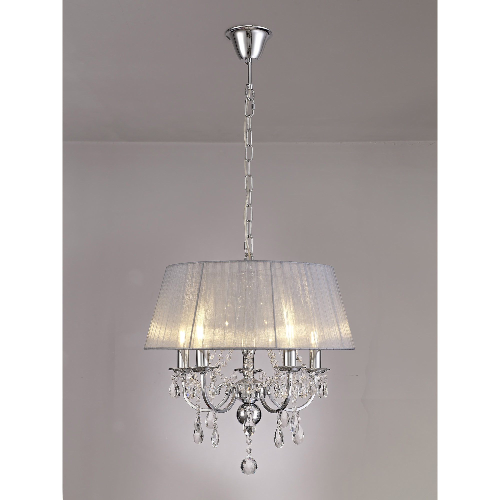 IL30045/GY Olivia Pendant Grey Shade 5 Light E14 Polished Chrome/Crystal