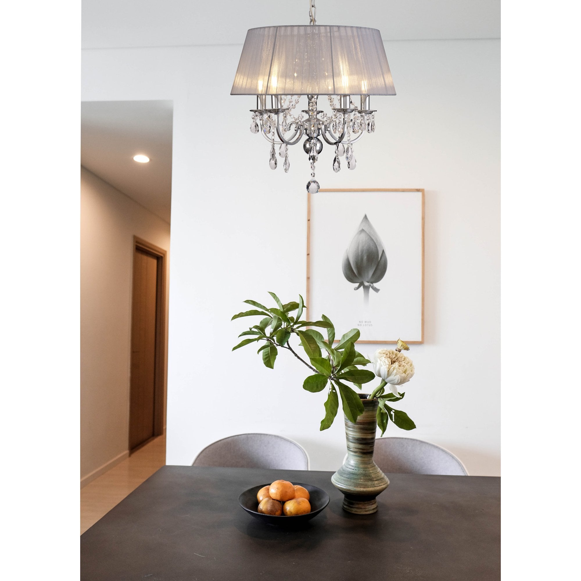 IL30045/GY Olivia Pendant Grey Shade 5 Light E14 Polished Chrome/Crystal