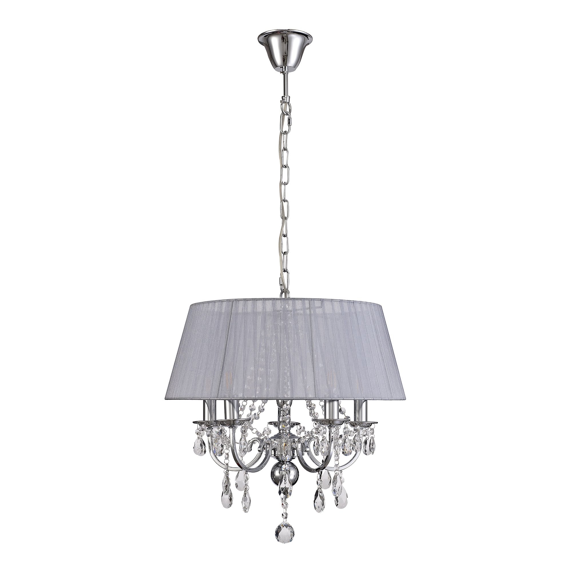IL30045/GY Olivia Pendant Grey Shade 5 Light E14 Polished Chrome/Crystal