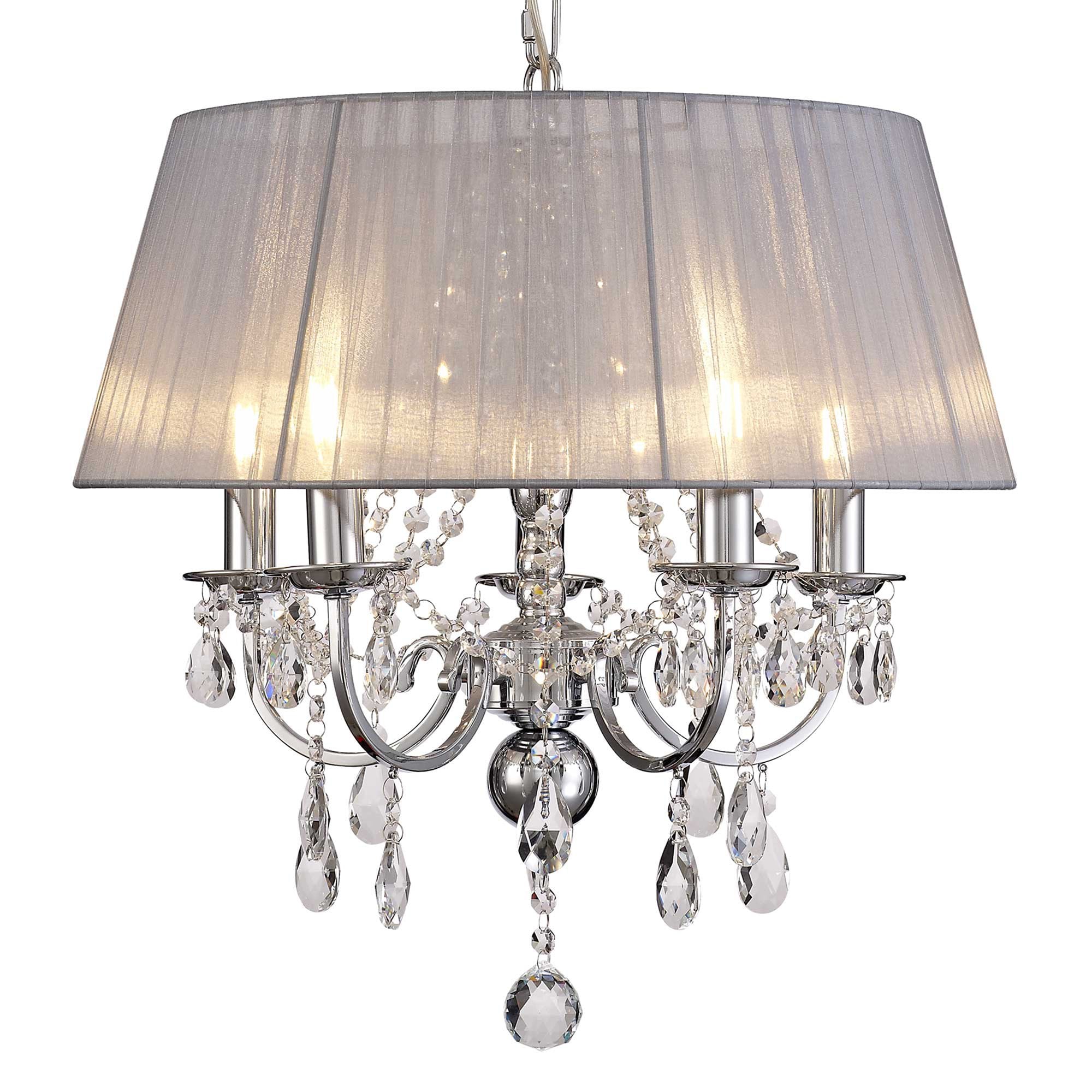 IL30045/GY Olivia Pendant Grey Shade 5 Light E14 Polished Chrome/Crystal