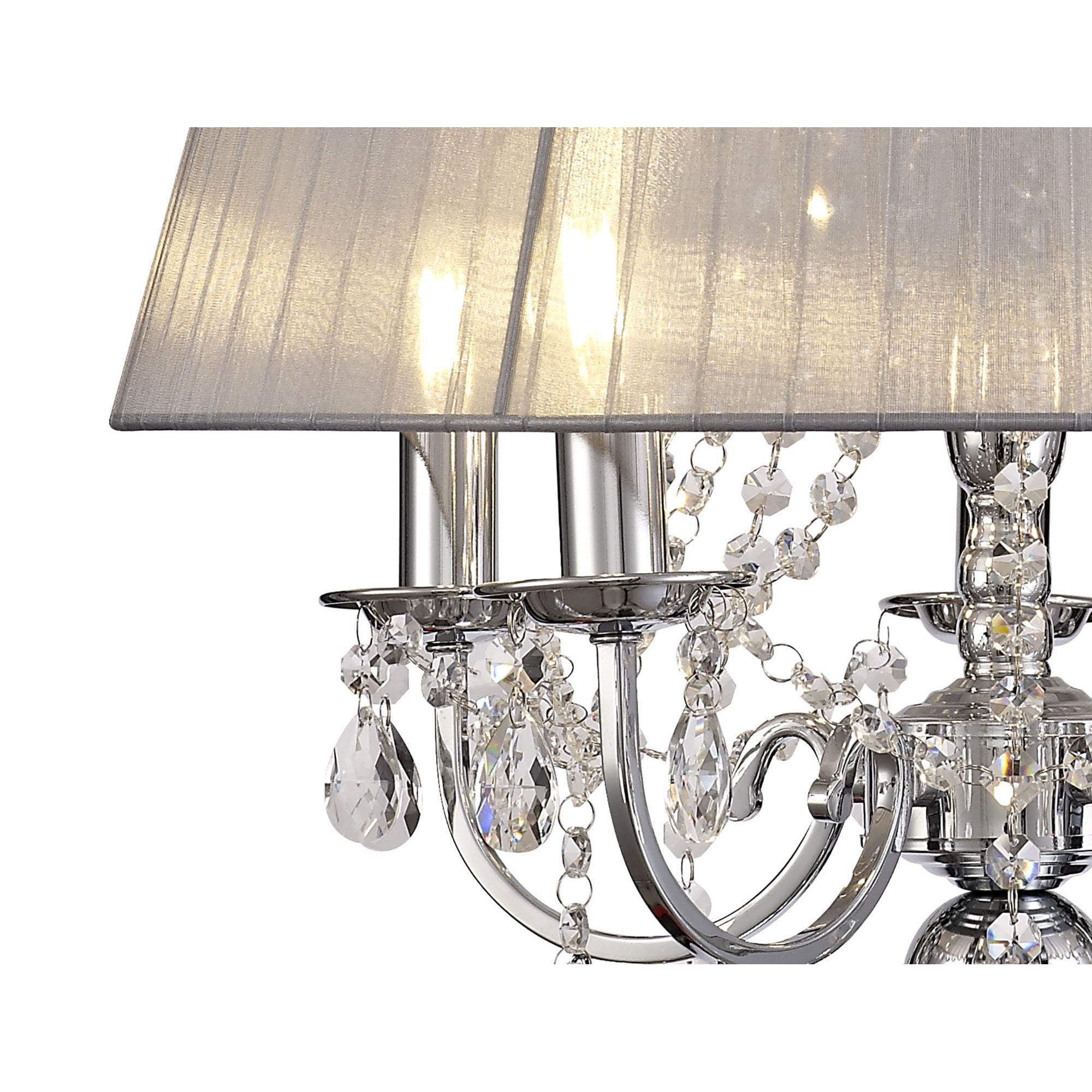 IL30045/GY Olivia Pendant Grey Shade 5 Light E14 Polished Chrome/Crystal