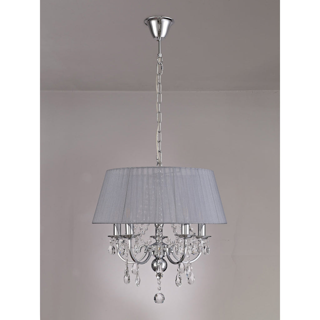 IL30045/GY Olivia Pendant Grey Shade 5 Light E14 Polished Chrome/Crystal