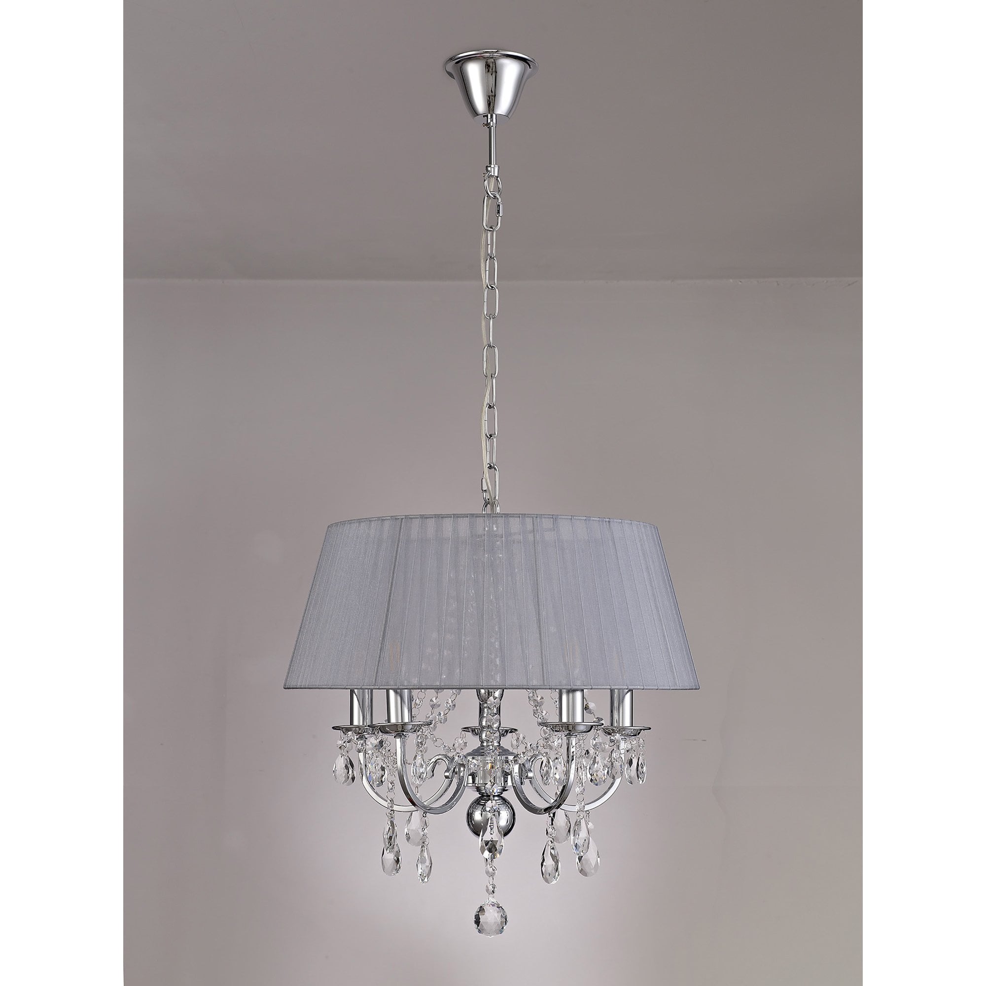 IL30045/GY Olivia Pendant Grey Shade 5 Light E14 Polished Chrome/Crystal