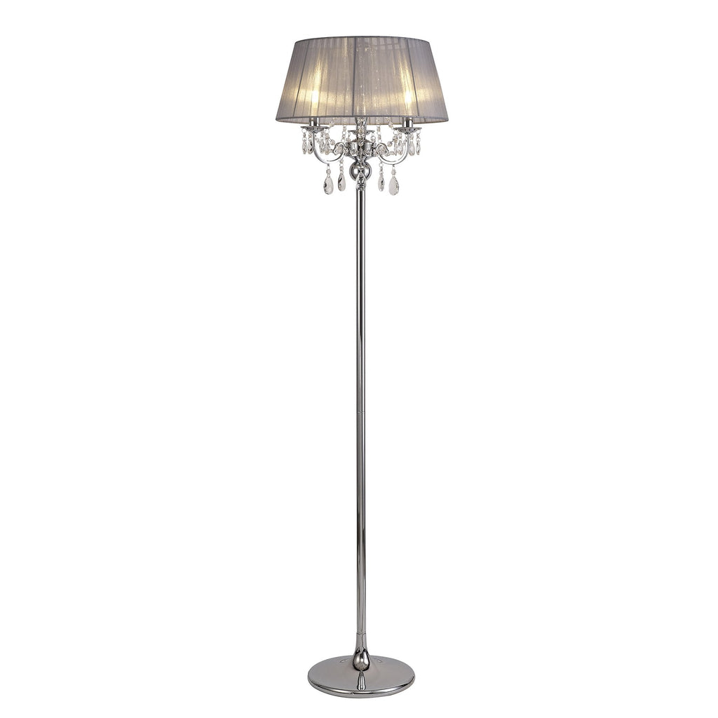 IL30063/GY Olivia Floor Lamp Grey Shade 3 Light E14 Polished Chrome/Crystal