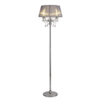 IL30063/GY Olivia Floor Lamp Grey Shade 3 Light E14 Polished Chrome/Crystal