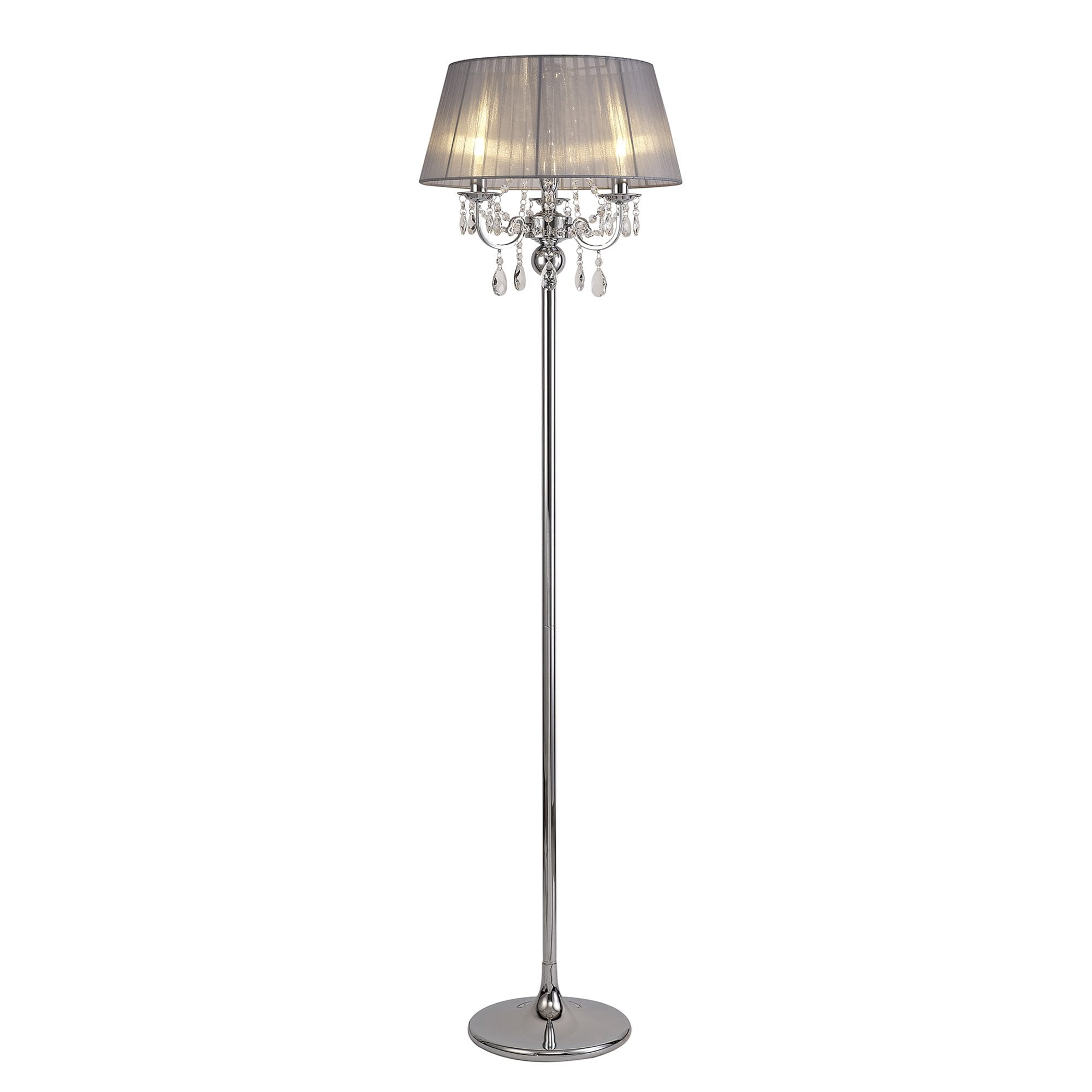 IL30063/GY Olivia Floor Lamp Grey Shade 3 Light E14 Polished Chrome/Crystal