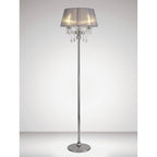 IL30063/GY Olivia Floor Lamp Grey Shade 3 Light E14 Polished Chrome/Crystal